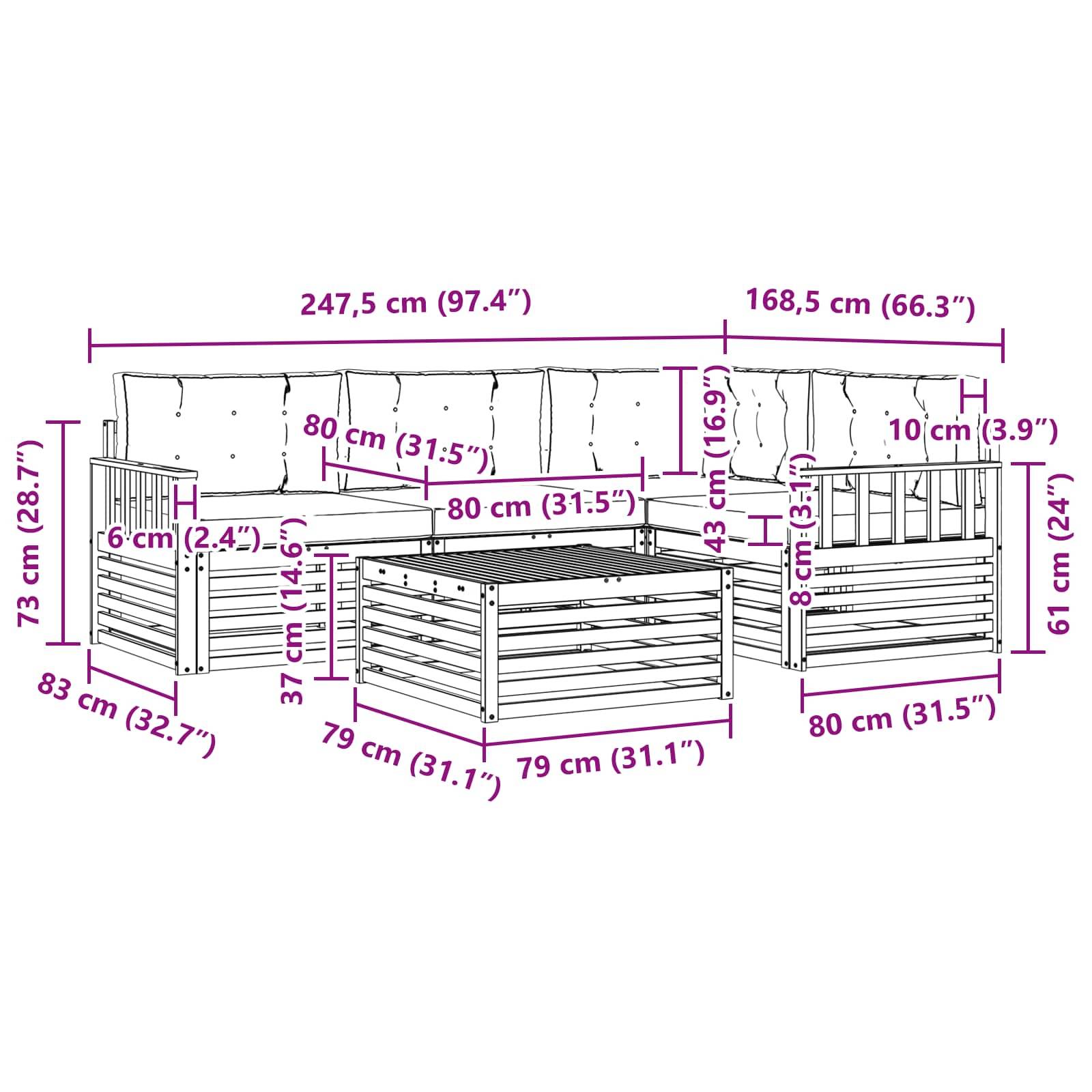 vidaXL Outdoor-Sofagarnitur mit Kissen 5 pcs Natürlich und Hellgrau