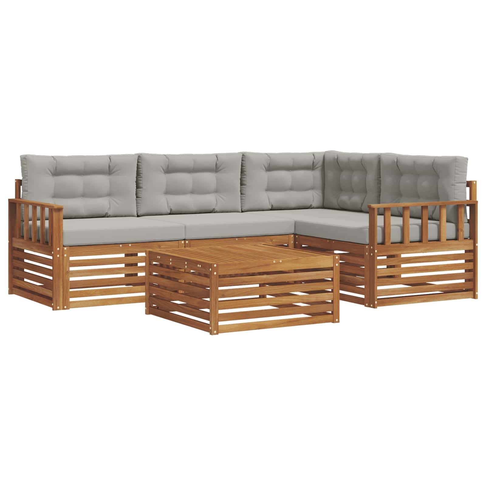vidaXL Outdoor-Sofagarnitur mit Kissen 5 pcs Natürlich und Hellgrau