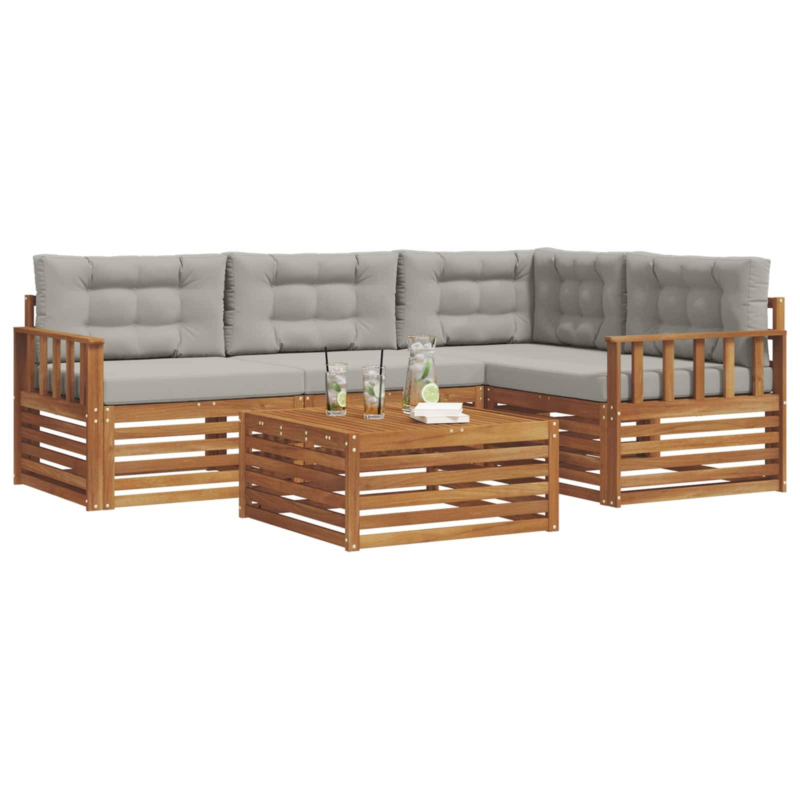 vidaXL Outdoor-Sofagarnitur mit Kissen 5 pcs Natürlich und Hellgrau