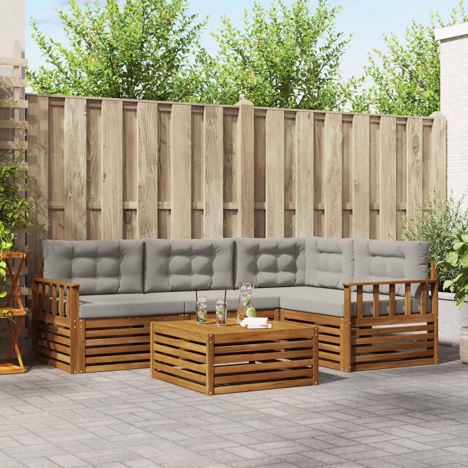 vidaXL Outdoor-Sofagarnitur mit Kissen 5 pcs Natürlich und Hellgrau
