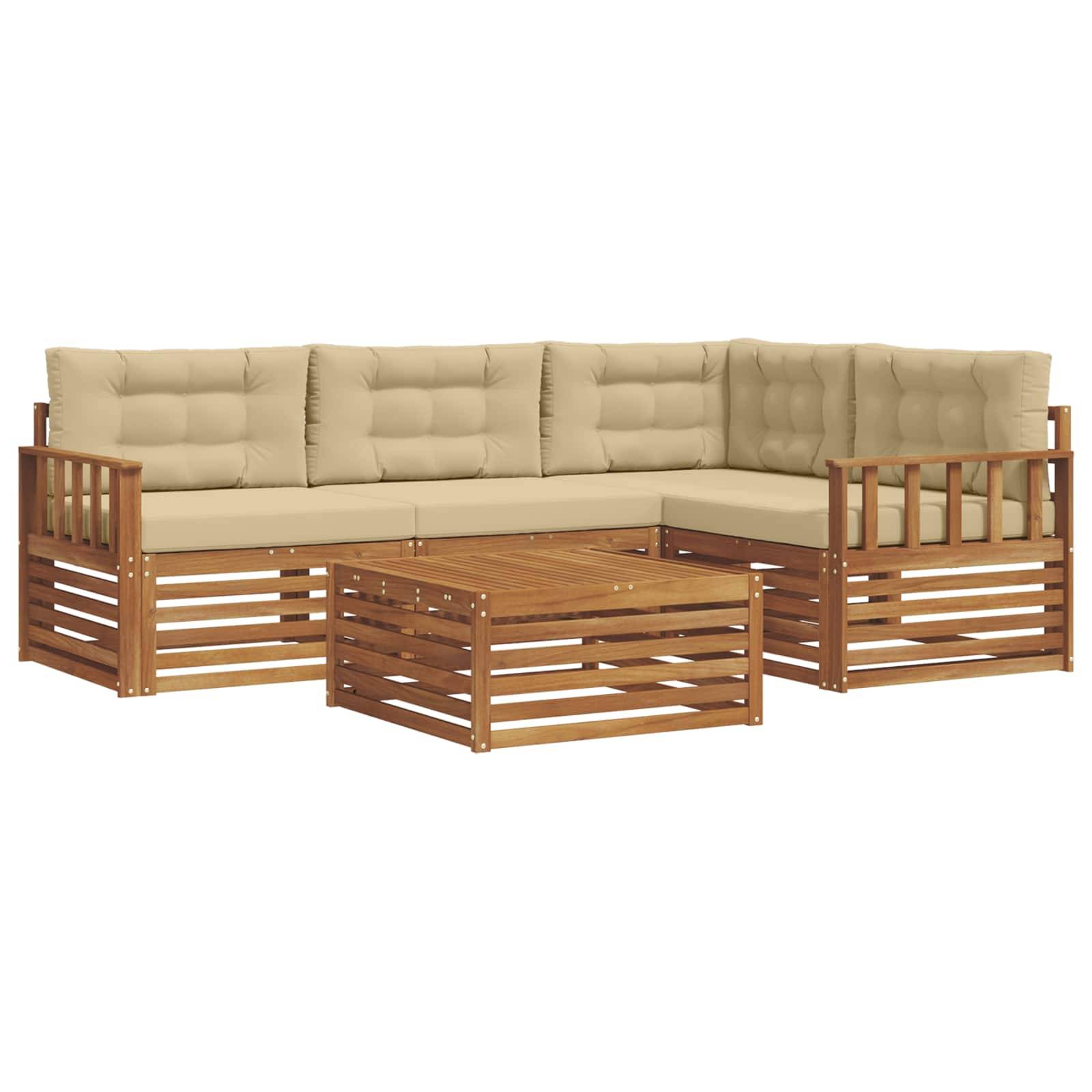 vidaXL Outdoor-Sofagarnitur mit Kissen 5 pcs Natur und Beige
