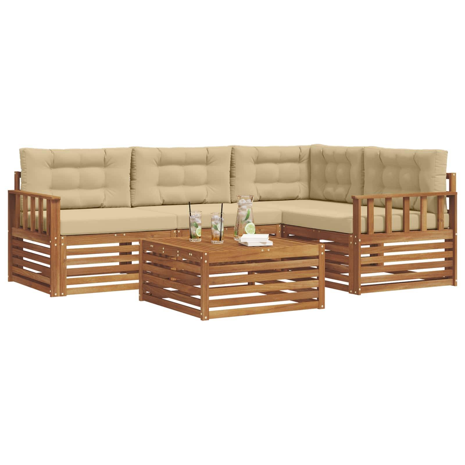 vidaXL Outdoor-Sofagarnitur mit Kissen 5 pcs Natur und Beige