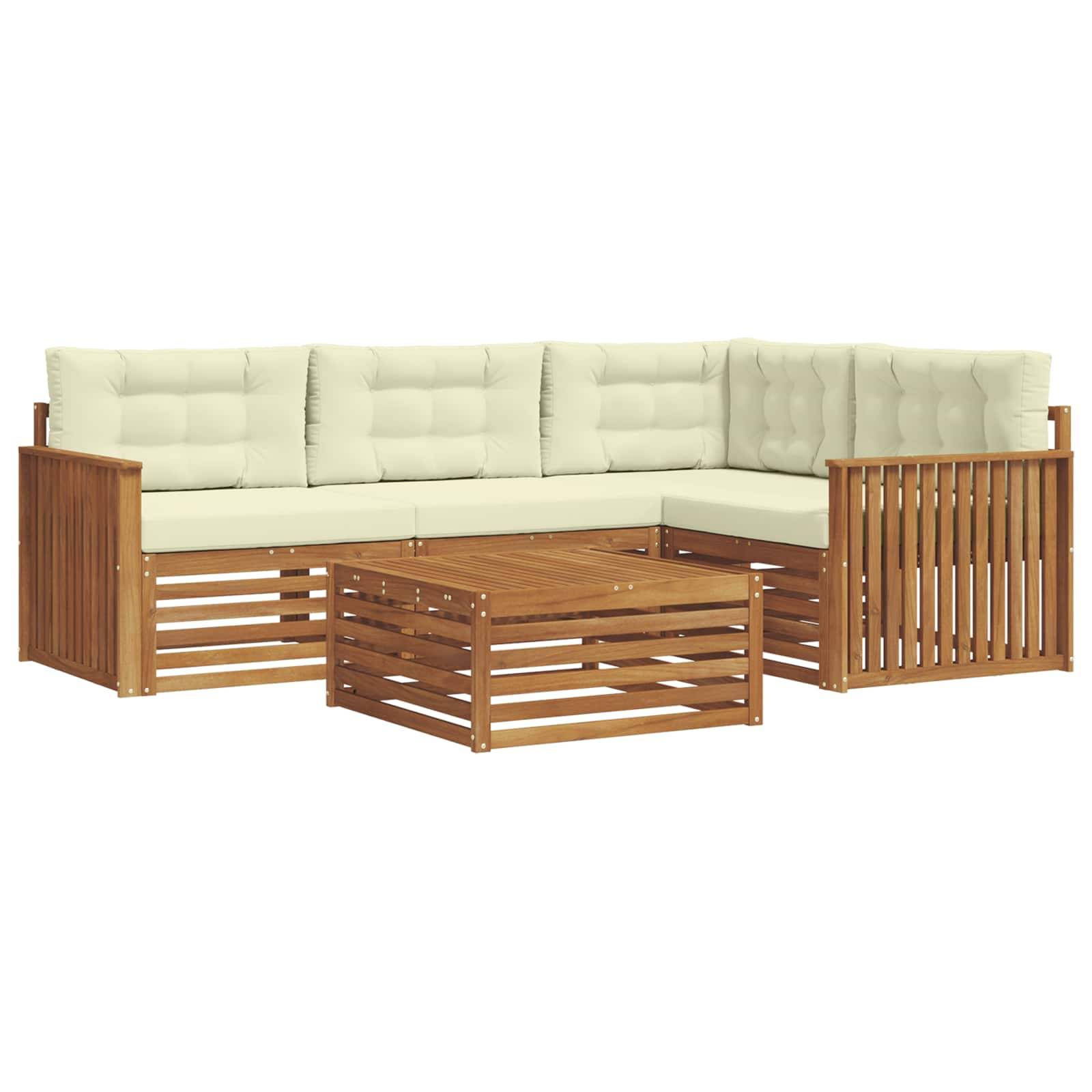 vidaXL Outdoor-Sofagarnitur mit Kissen 5 pcs Natur und Creme
