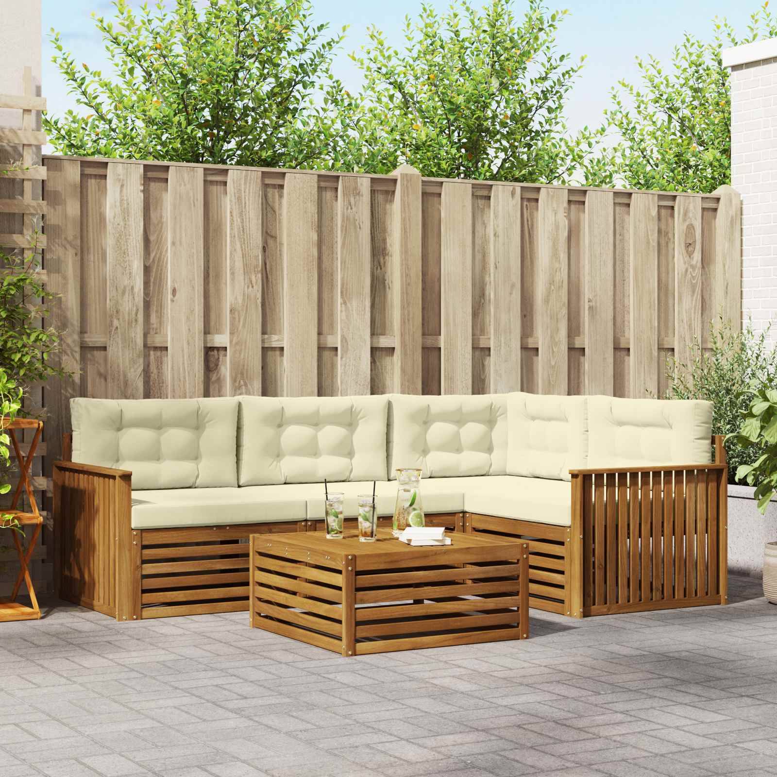 vidaXL Outdoor-Sofagarnitur mit Kissen 5 pcs Natur und Creme