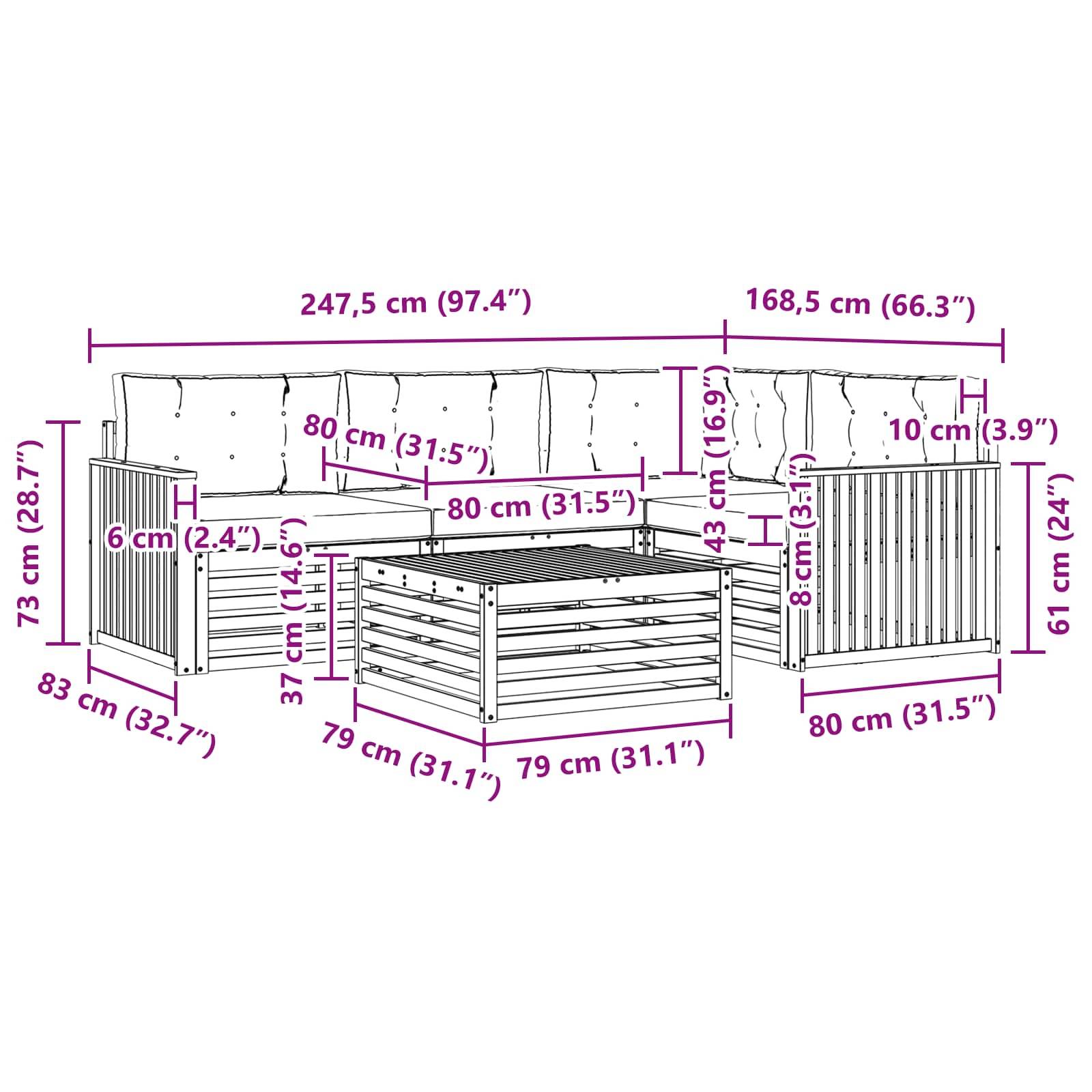 vidaXL Outdoor-Sofagarnitur mit Kissen 5 pcs Natürlich und Hellgrau