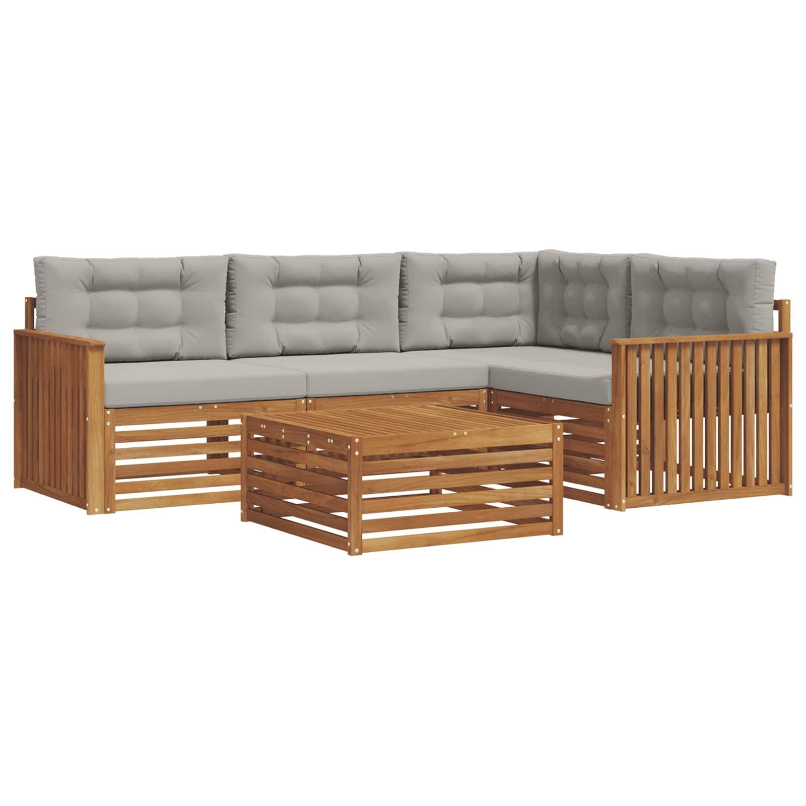 vidaXL Outdoor-Sofagarnitur mit Kissen 5 pcs Natürlich und Hellgrau