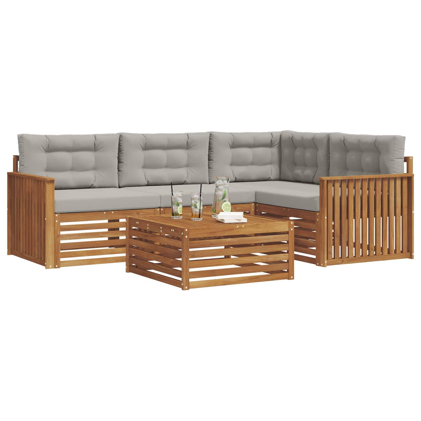 vidaXL Outdoor-Sofagarnitur mit Kissen 5 pcs Natürlich und Hellgrau