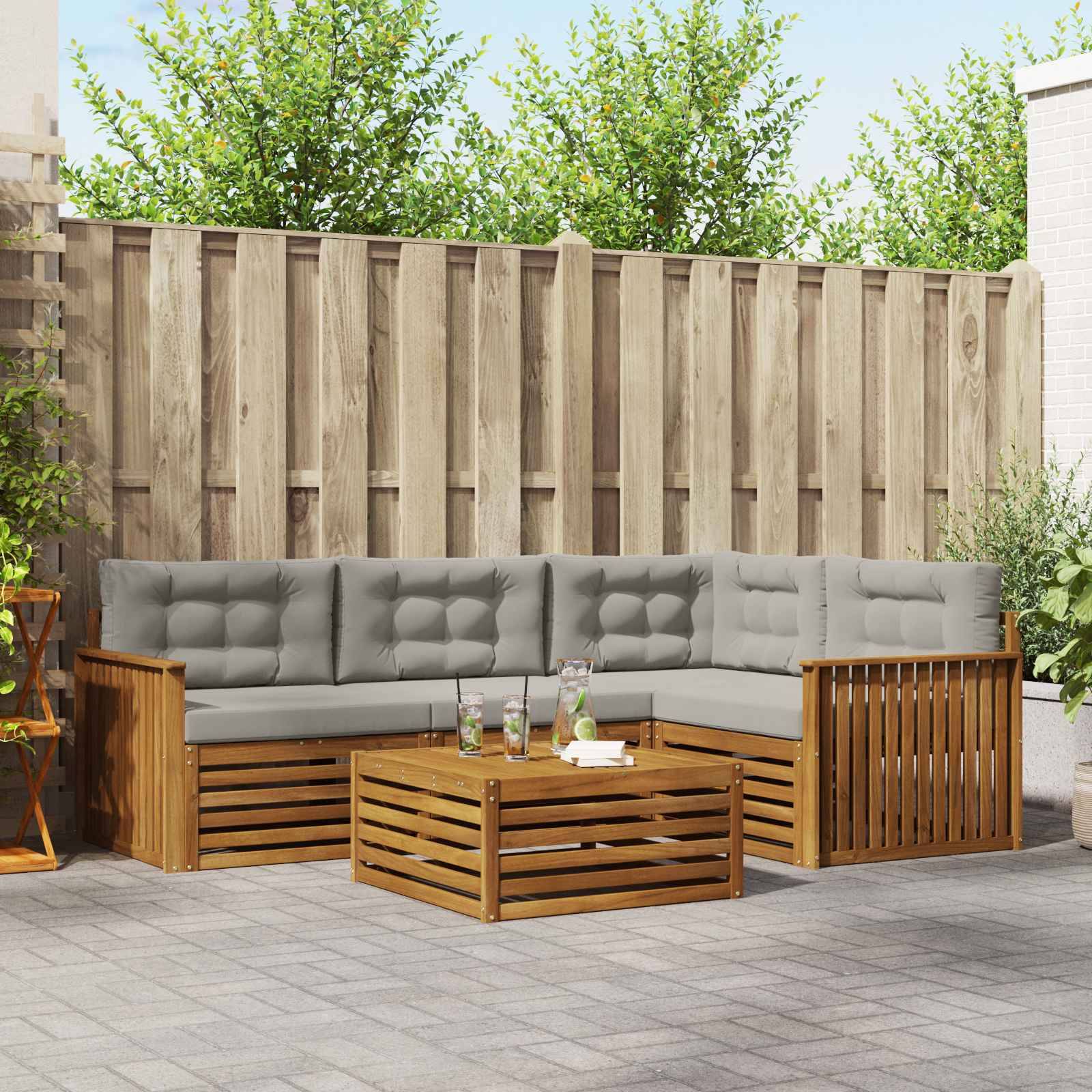 vidaXL Outdoor-Sofagarnitur mit Kissen 5 pcs Natürlich und Hellgrau