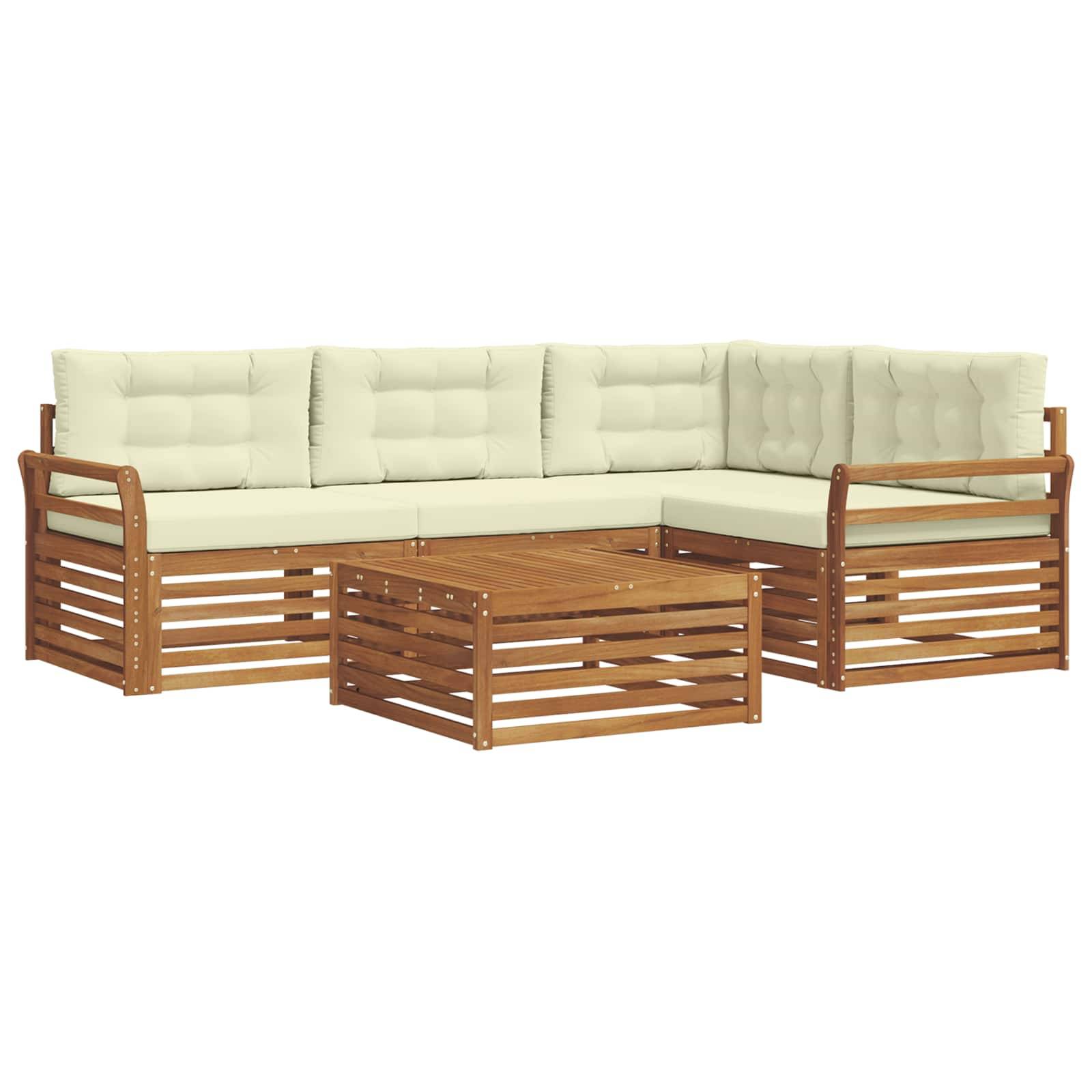 vidaXL Outdoor-Sofagarnitur mit Kissen 5 pcs Natur und Creme