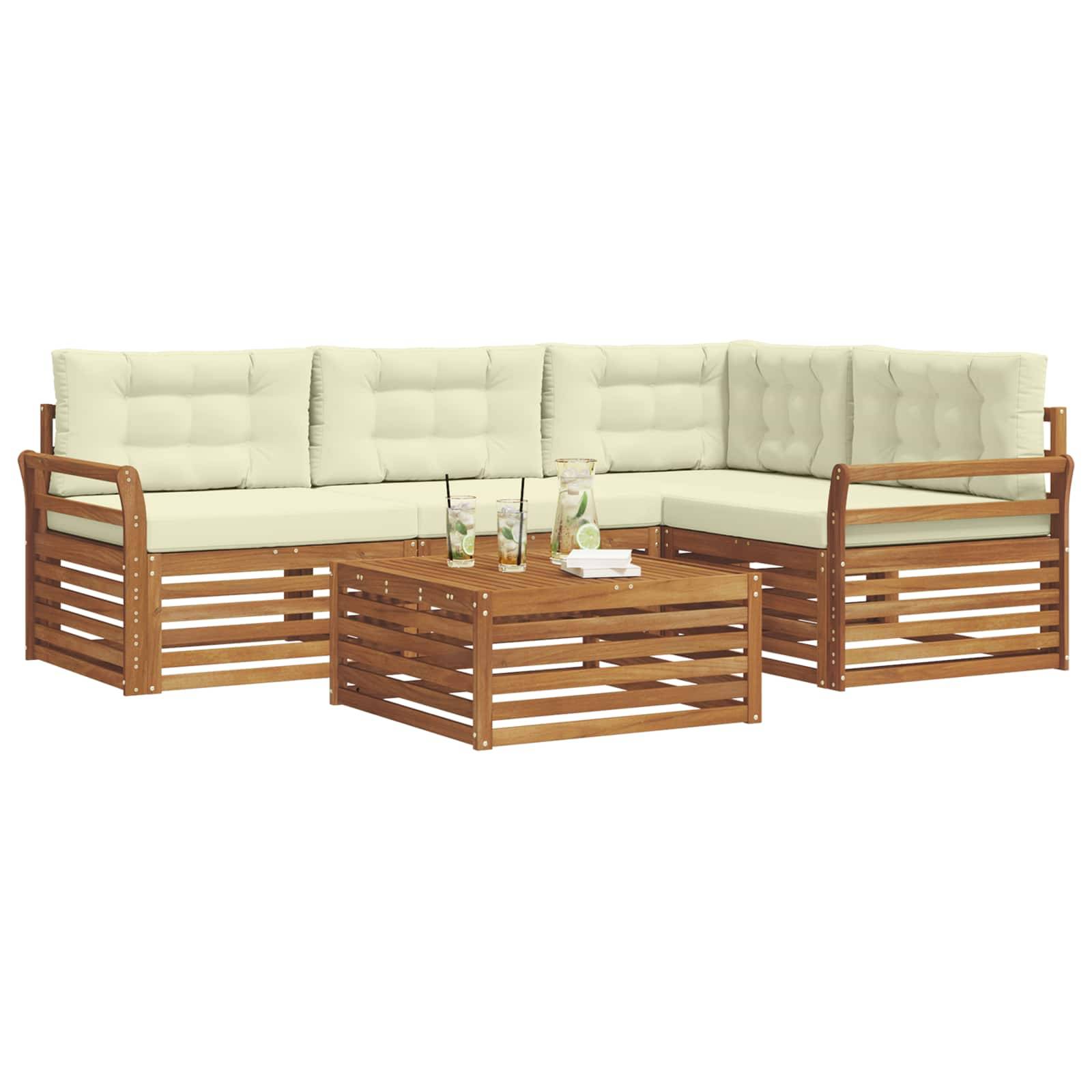 vidaXL Outdoor-Sofagarnitur mit Kissen 5 pcs Natur und Creme