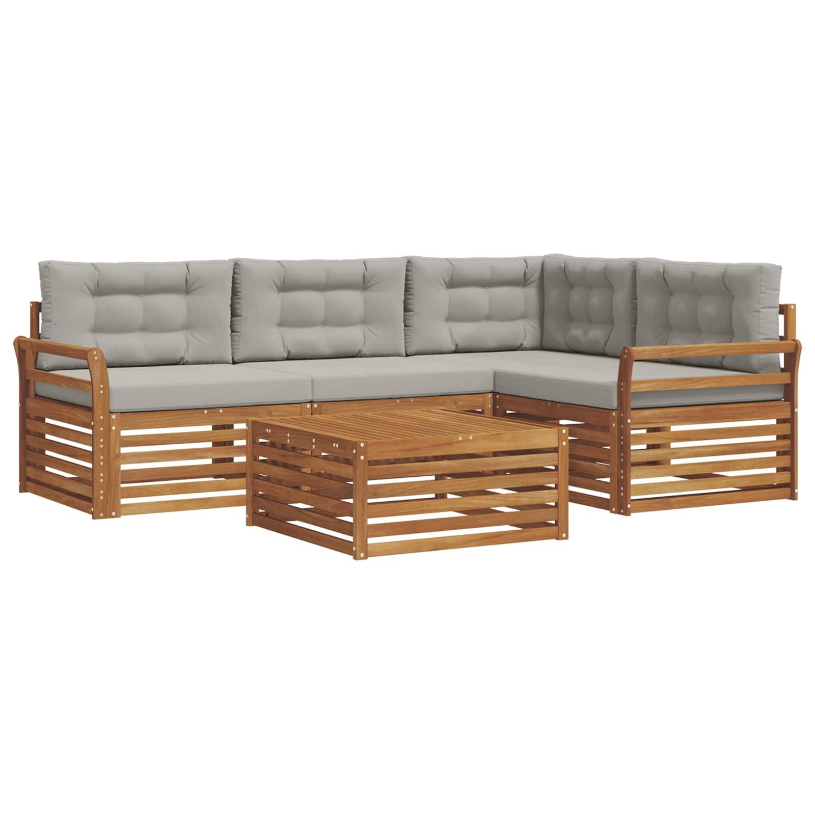 vidaXL Outdoor-Sofagarnitur mit Kissen 5 pcs Natürlich und Hellgrau