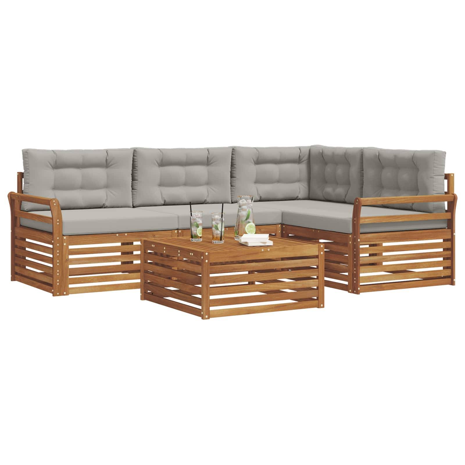 vidaXL Outdoor-Sofagarnitur mit Kissen 5 pcs Natürlich und Hellgrau