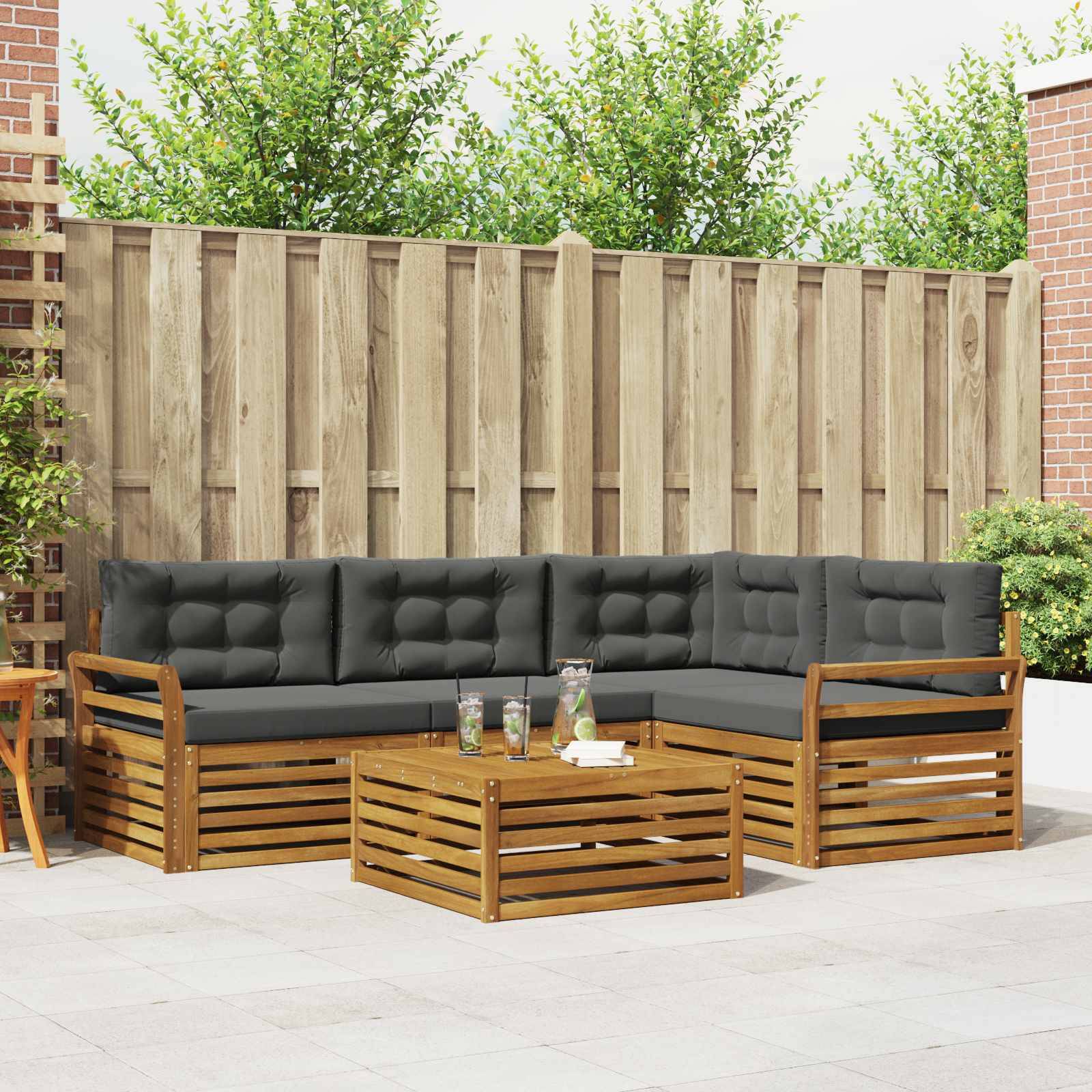 vidaXL Outdoor-Sofagarnitur mit Kissen 5 pcs Natur und Anthrazit
