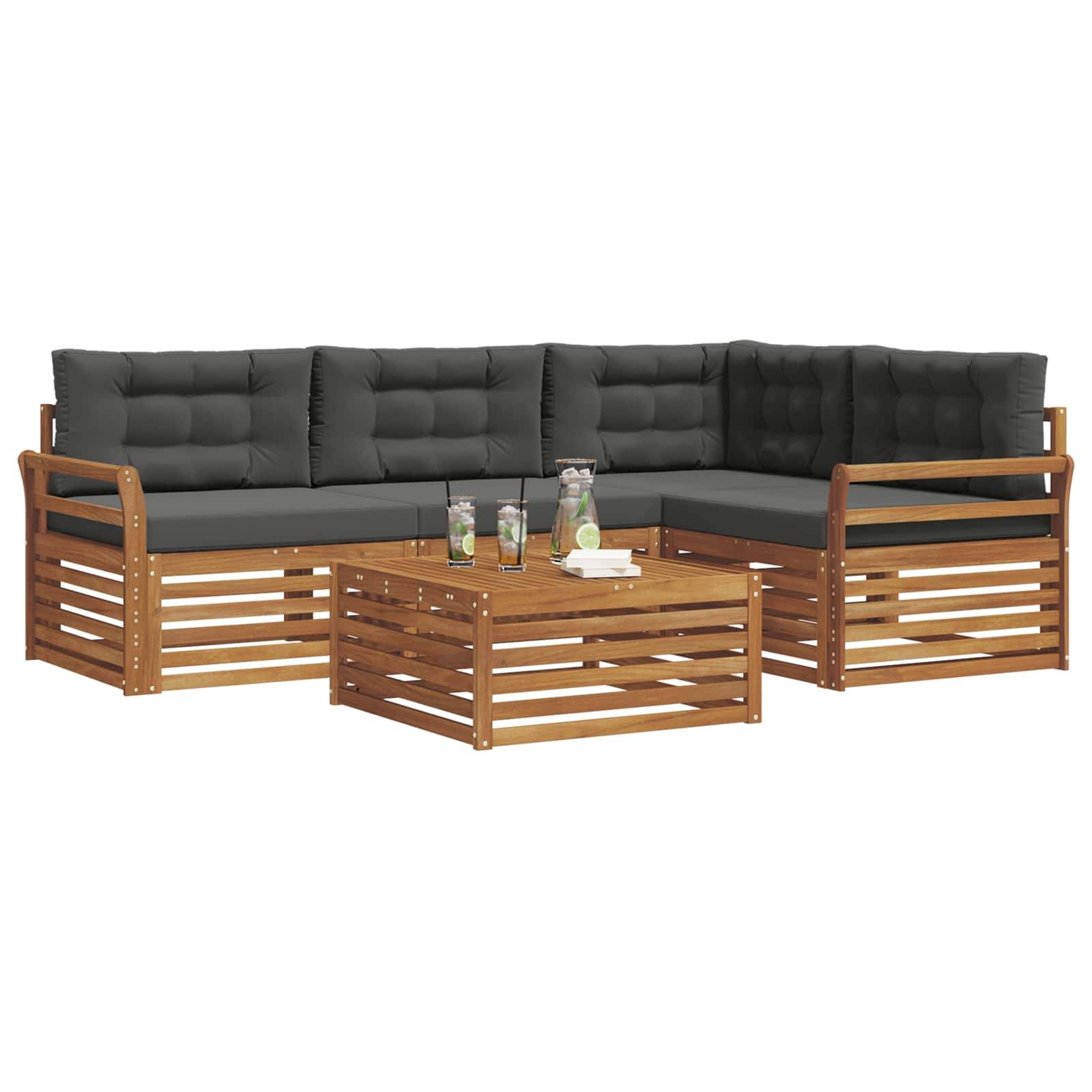 vidaXL Outdoor-Sofagarnitur mit Kissen 5 pcs Natur und Anthrazit