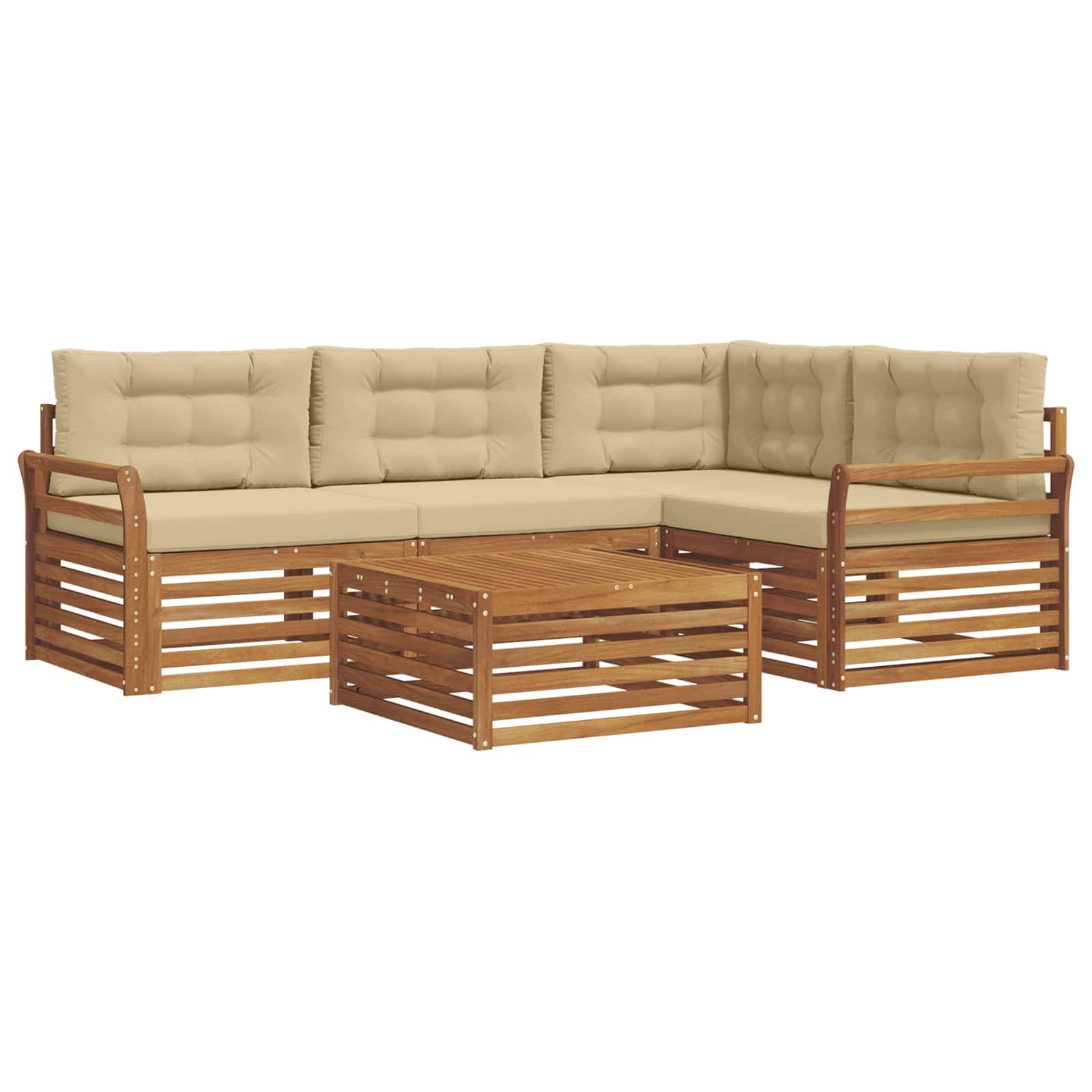 vidaXL Outdoor-Sofagarnitur mit Kissen 5 pcs Natur und Beige