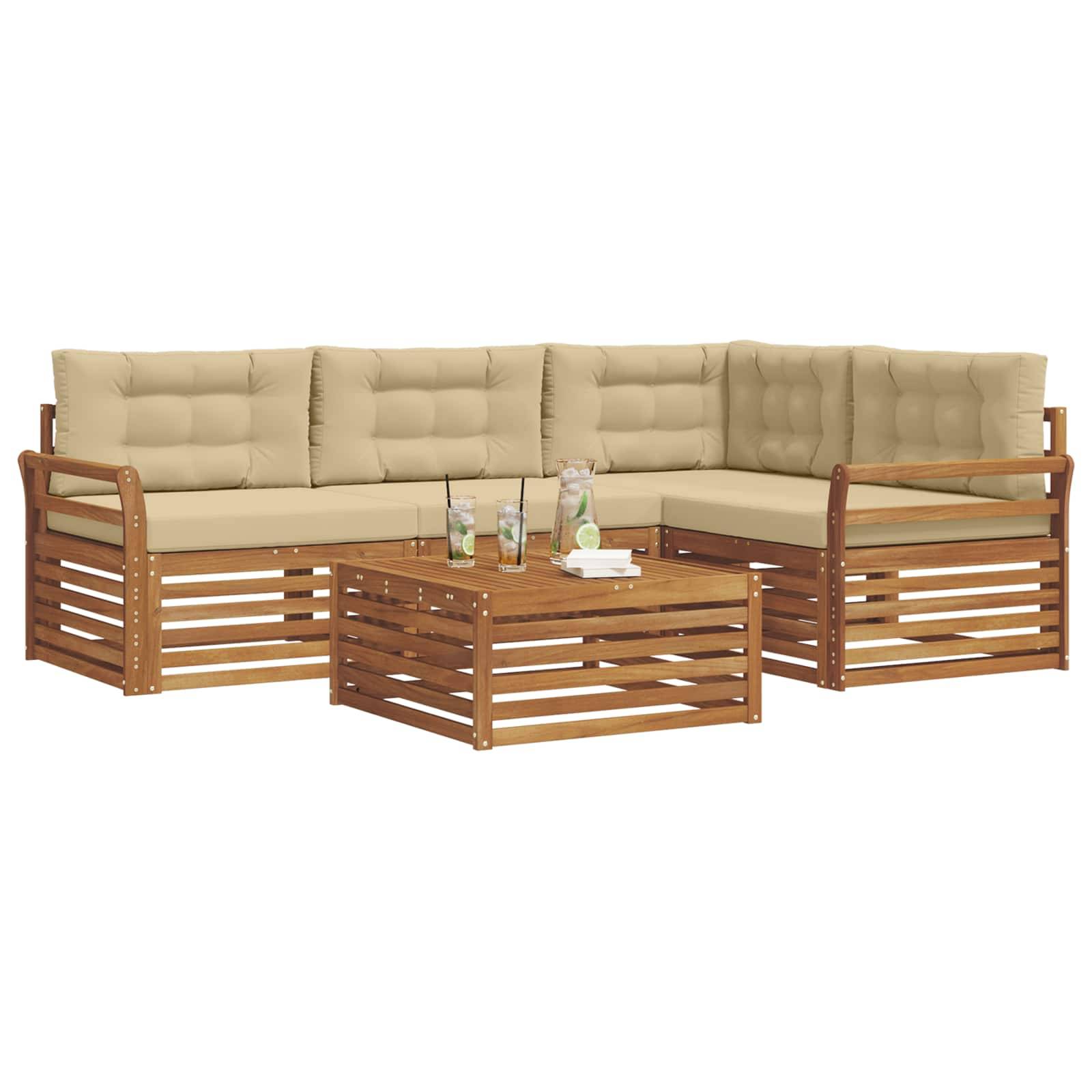 vidaXL Outdoor-Sofagarnitur mit Kissen 5 pcs Natur und Beige