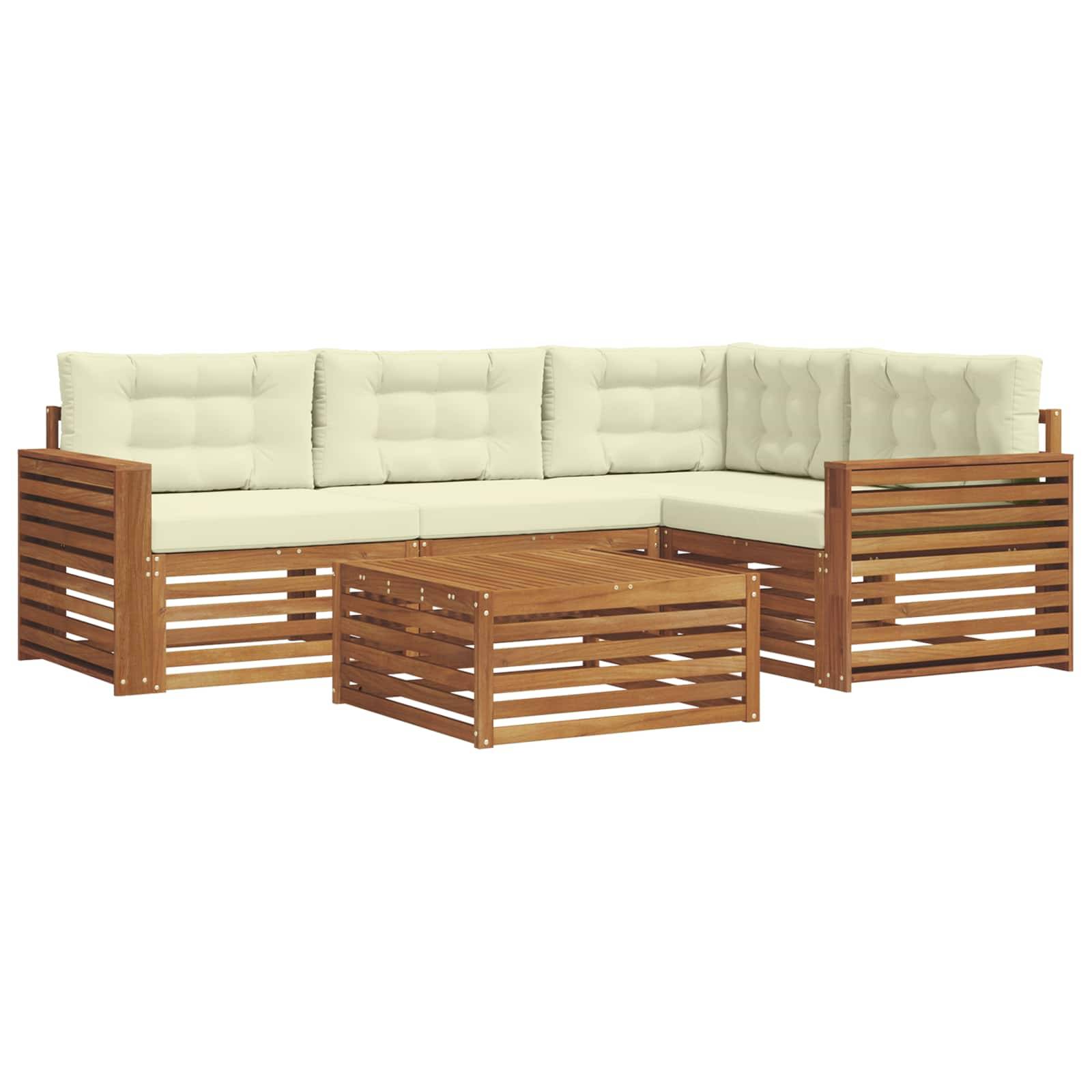 vidaXL Outdoor-Sofagarnitur mit Kissen 5 pcs Natur und Creme