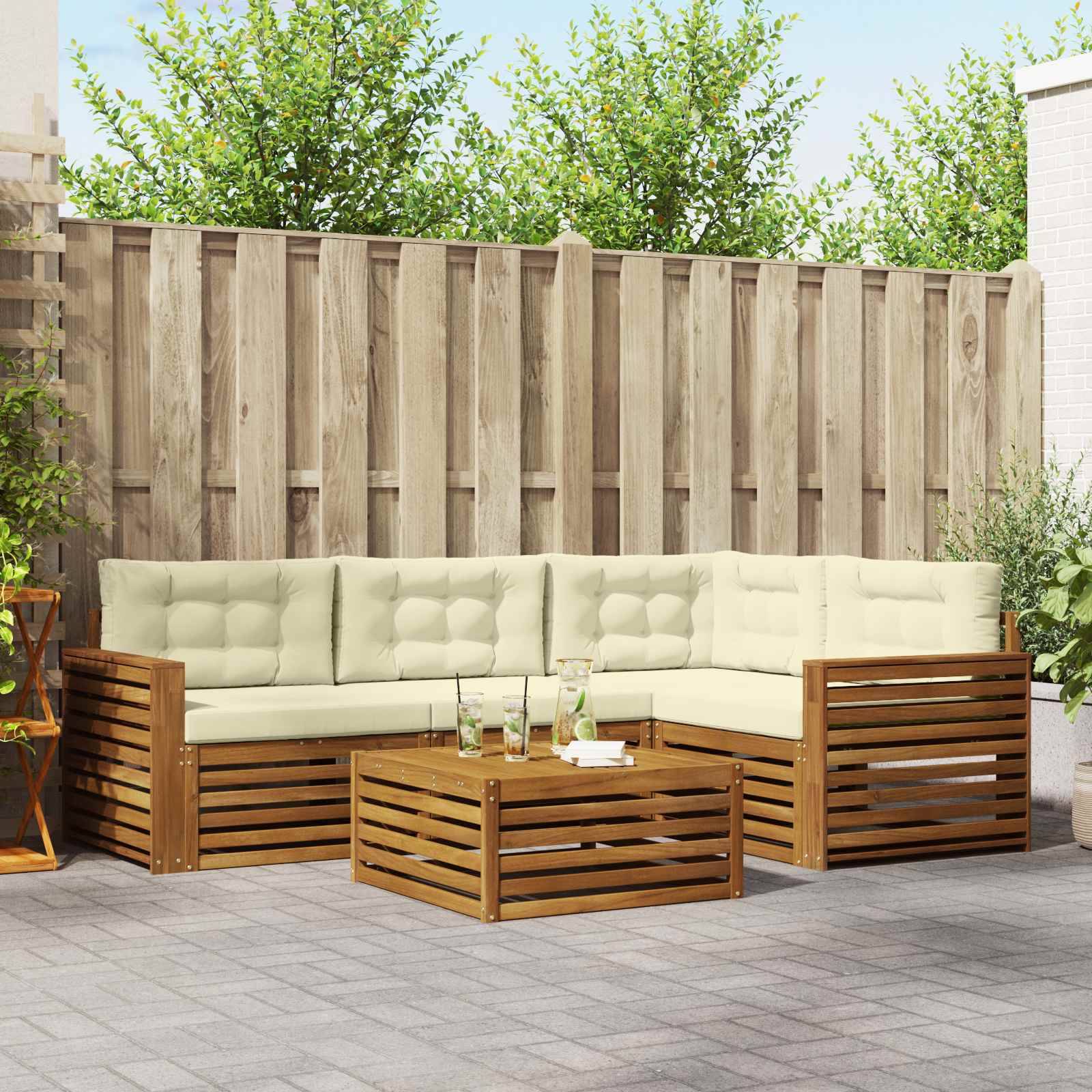 vidaXL Outdoor-Sofagarnitur mit Kissen 5 pcs Natur und Creme