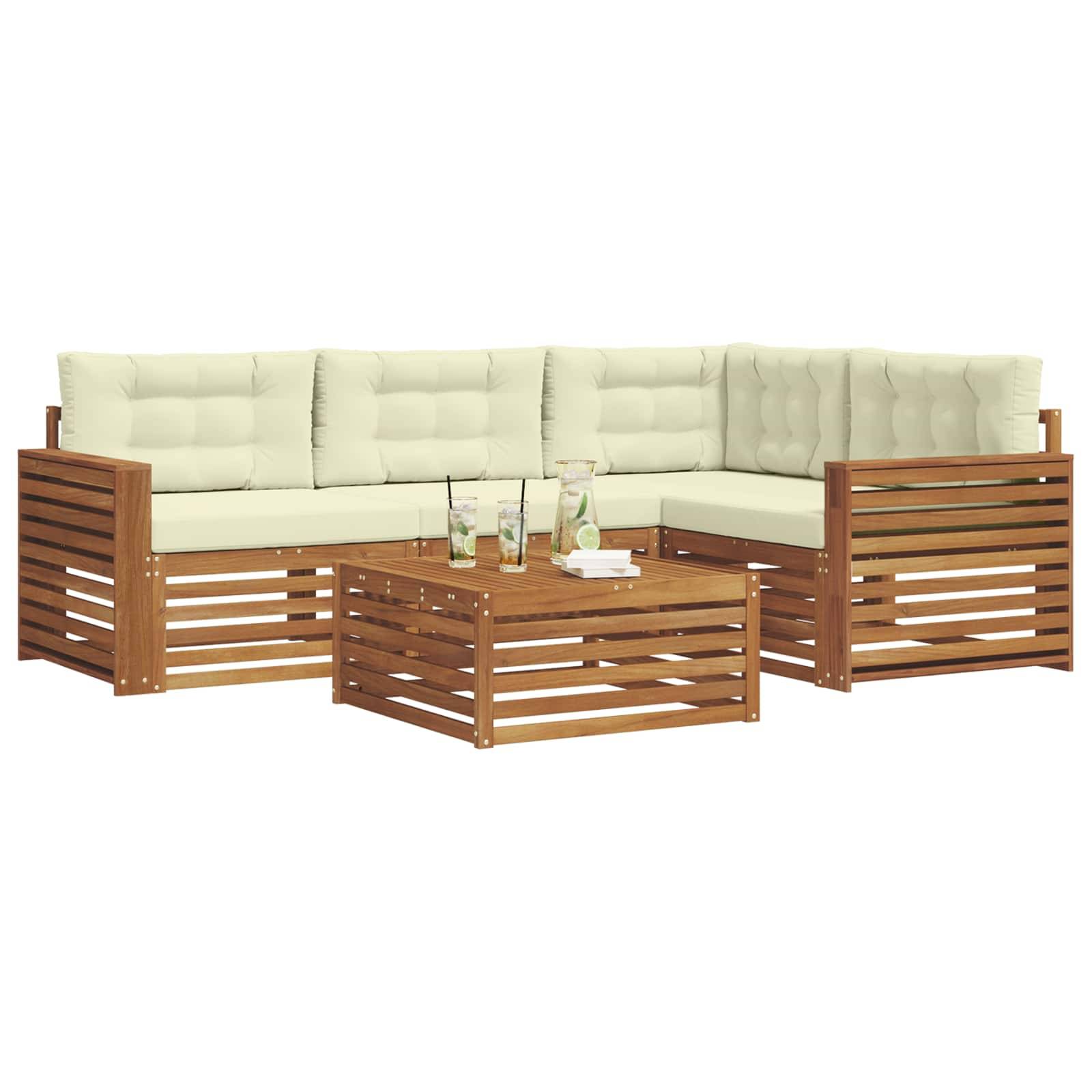 vidaXL Outdoor-Sofagarnitur mit Kissen 5 pcs Natur und Creme