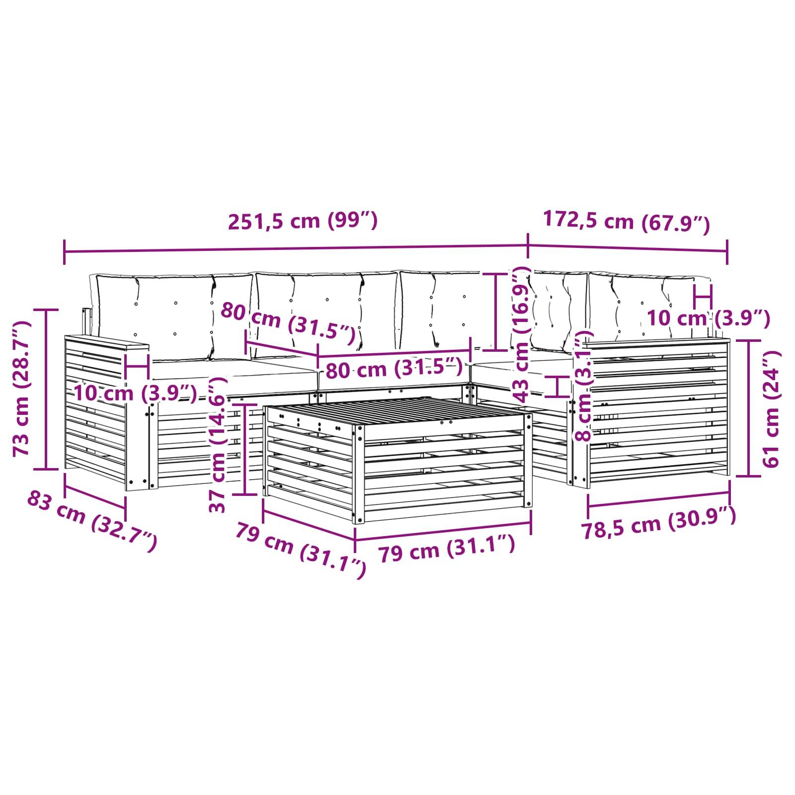 vidaXL Outdoor-Sofagarnitur mit Kissen 5 pcs Natürlich und Hellgrau