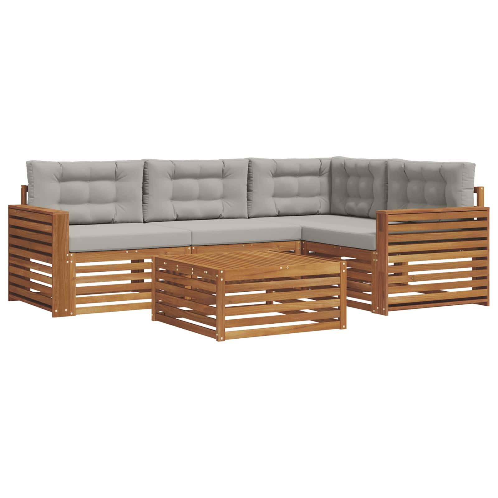 vidaXL Outdoor-Sofagarnitur mit Kissen 5 pcs Natürlich und Hellgrau