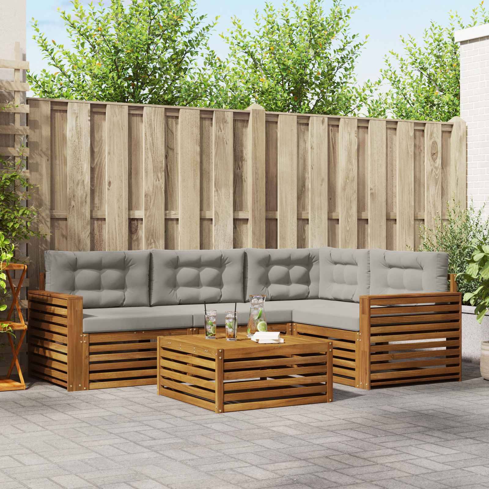 vidaXL Outdoor-Sofagarnitur mit Kissen 5 pcs Natürlich und Hellgrau