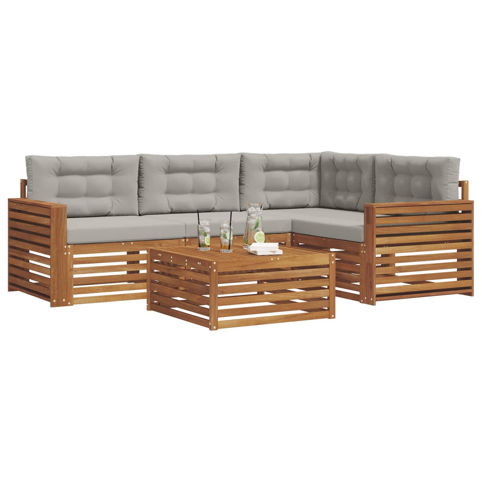 vidaXL Outdoor-Sofagarnitur mit Kissen 5 pcs Natürlich und Hellgrau
