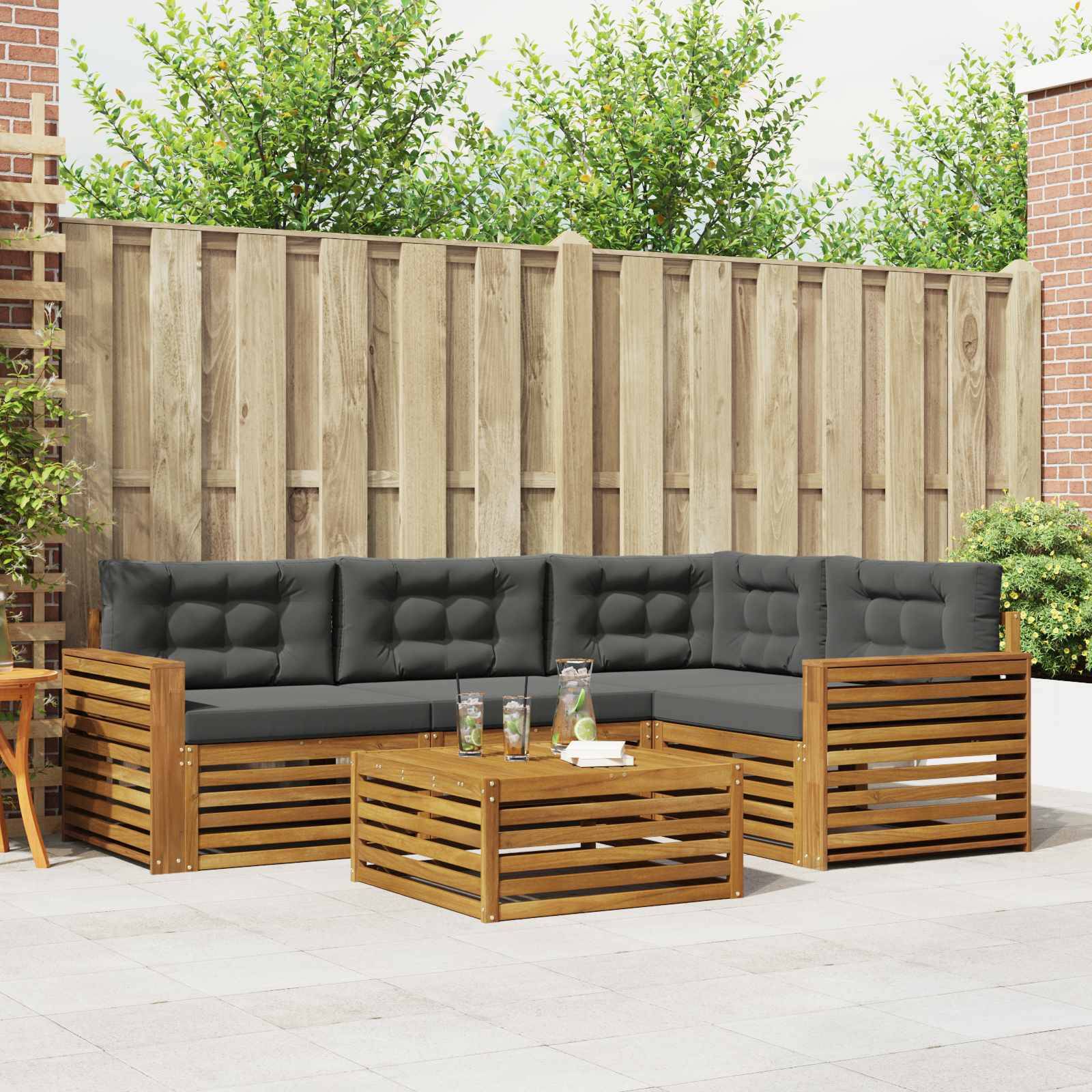 vidaXL Outdoor-Sofagarnitur mit Kissen 5 pcs Natur und Anthrazit