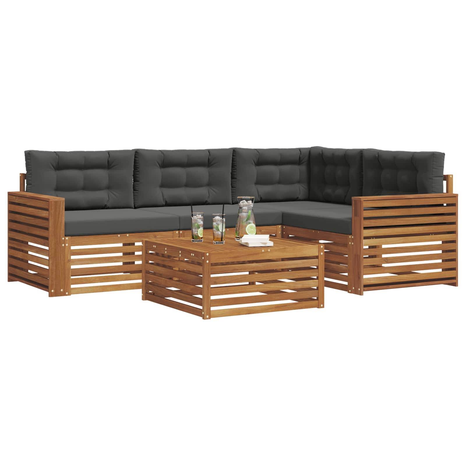 vidaXL Outdoor-Sofagarnitur mit Kissen 5 pcs Natur und Anthrazit