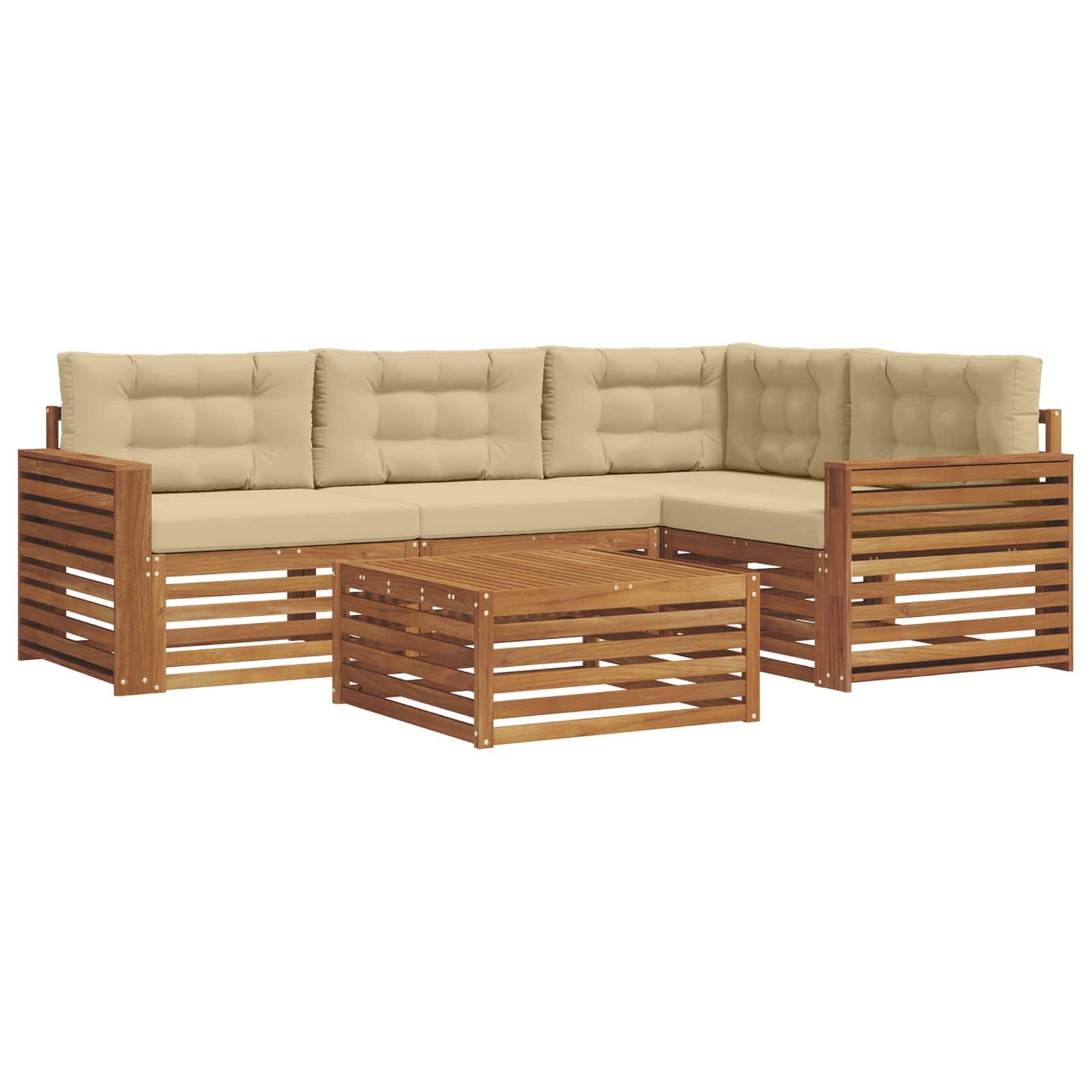 vidaXL Outdoor-Sofagarnitur mit Kissen 5 pcs Natur und Beige