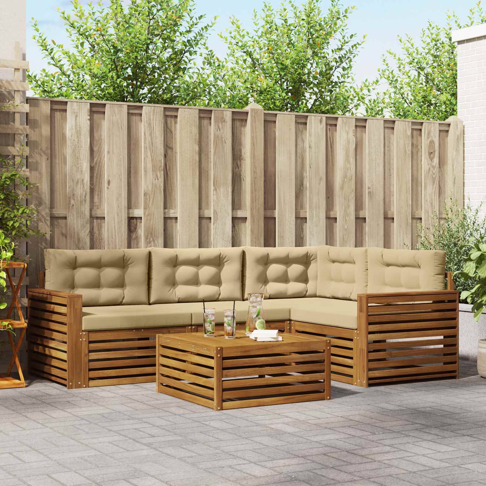 vidaXL Outdoor-Sofagarnitur mit Kissen 5 pcs Natur und Beige