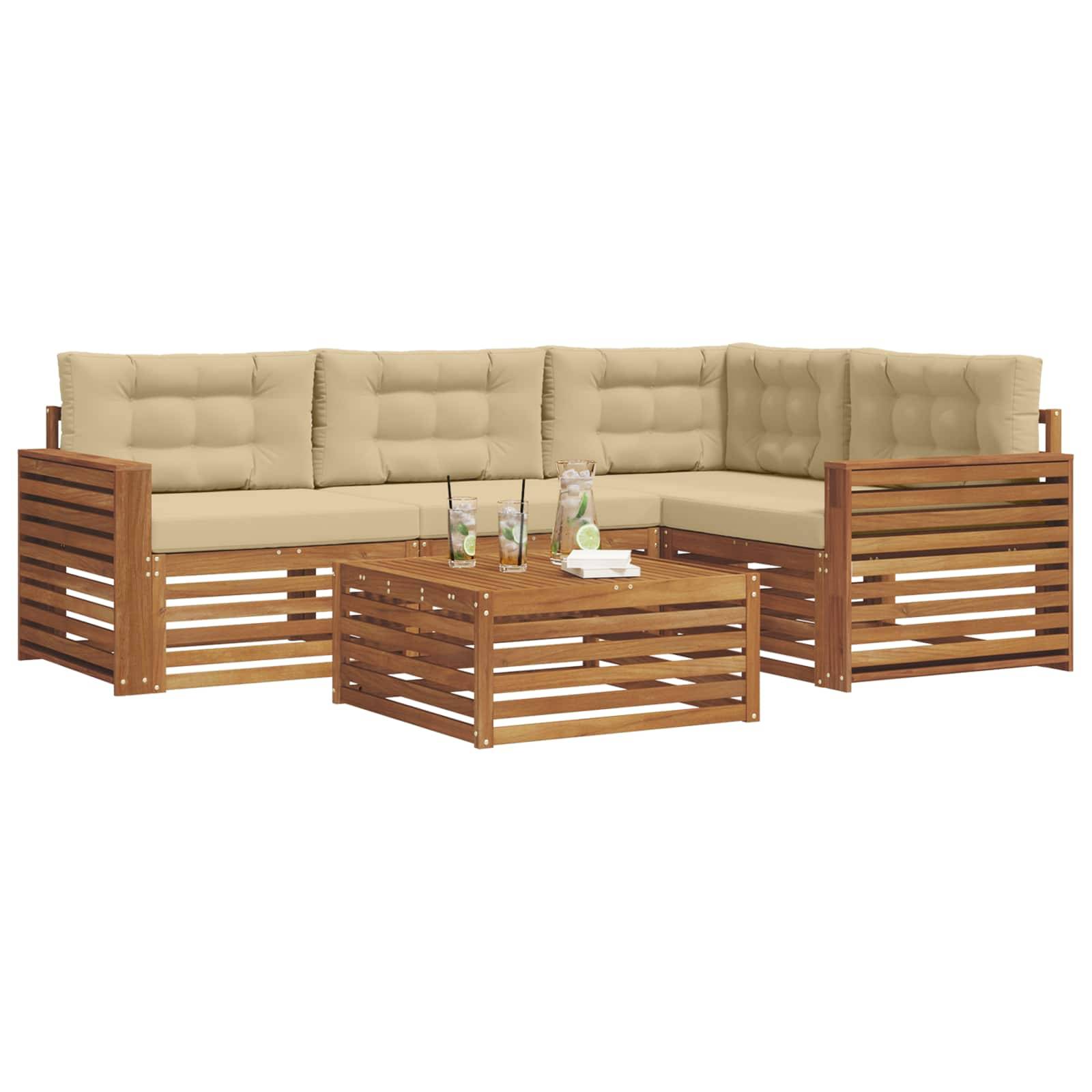 vidaXL Outdoor-Sofagarnitur mit Kissen 5 pcs Natur und Beige