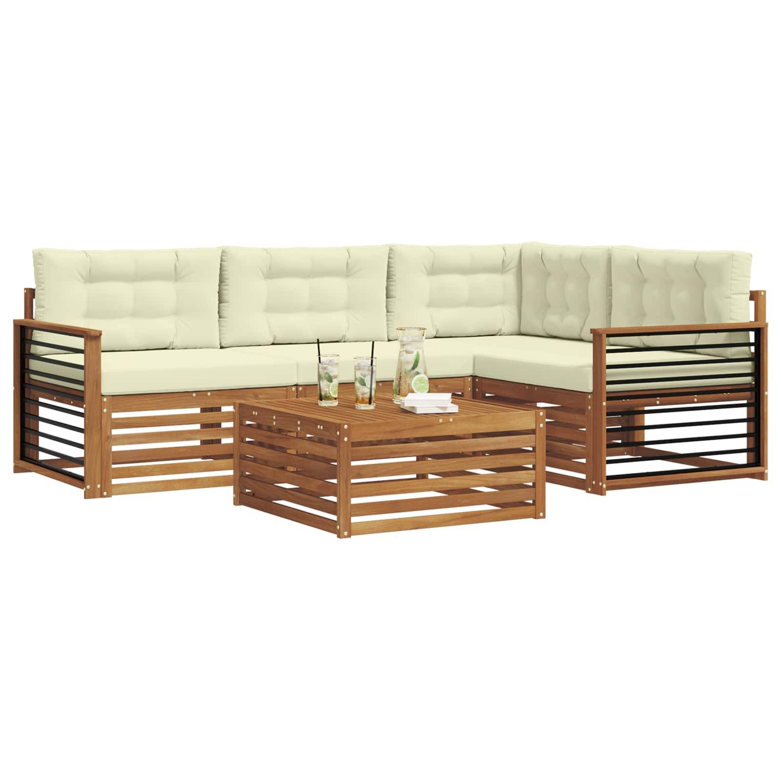 vidaXL Outdoor-Sofagarnitur mit Kissen 5 pcs Natur und Creme