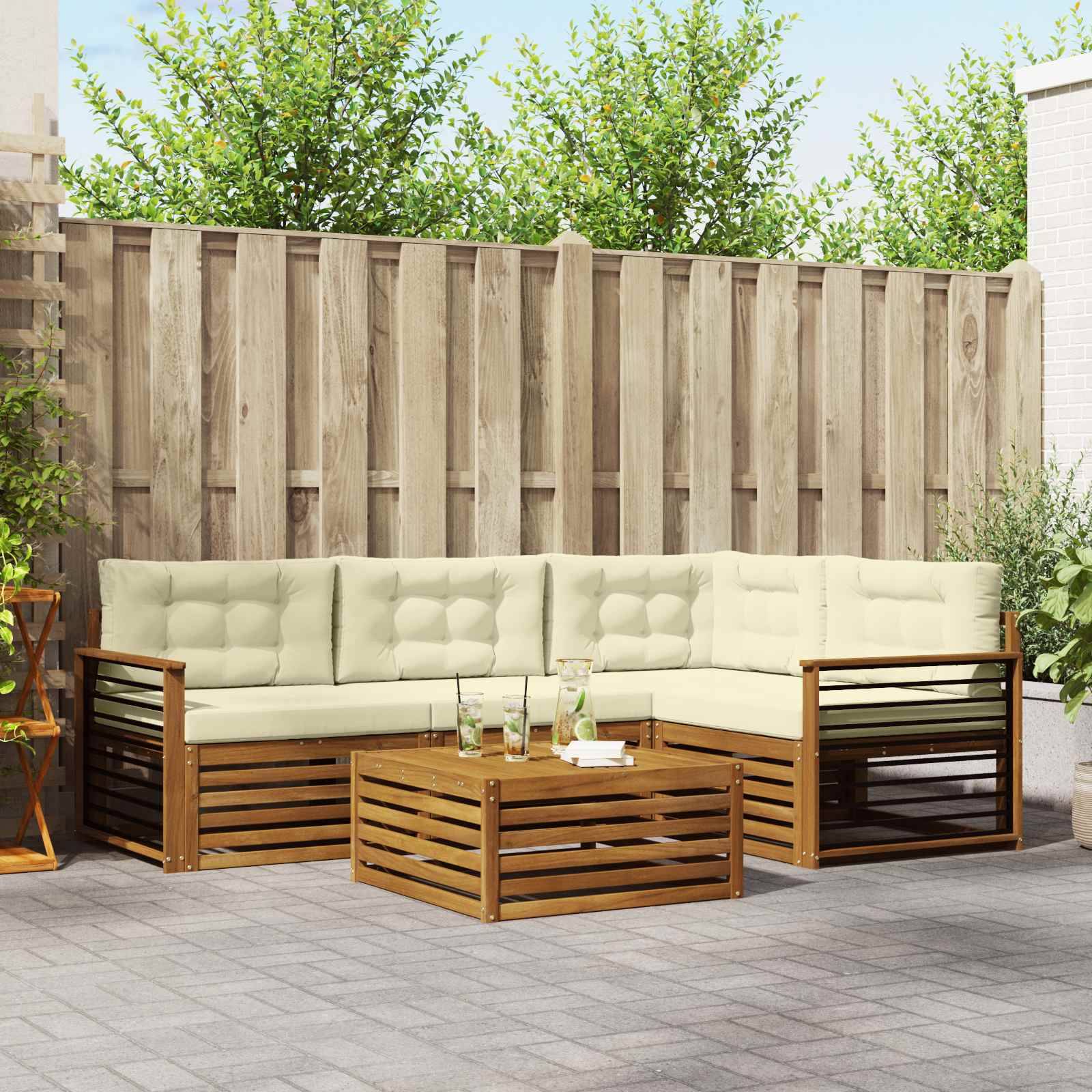 vidaXL Outdoor-Sofagarnitur mit Kissen 5 pcs Natur und Creme