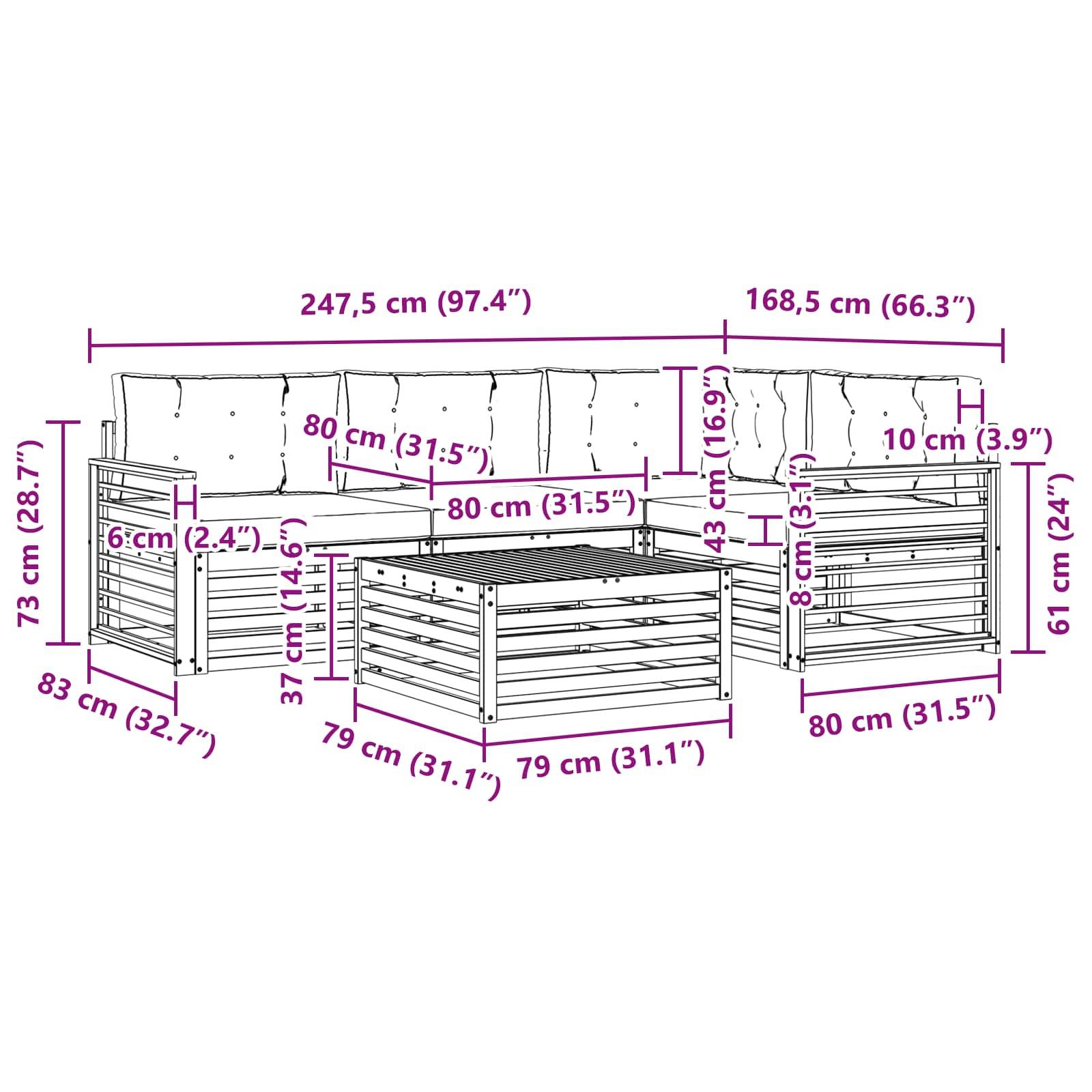 vidaXL Outdoor-Sofagarnitur mit Kissen 5 pcs Natürlich und Hellgrau