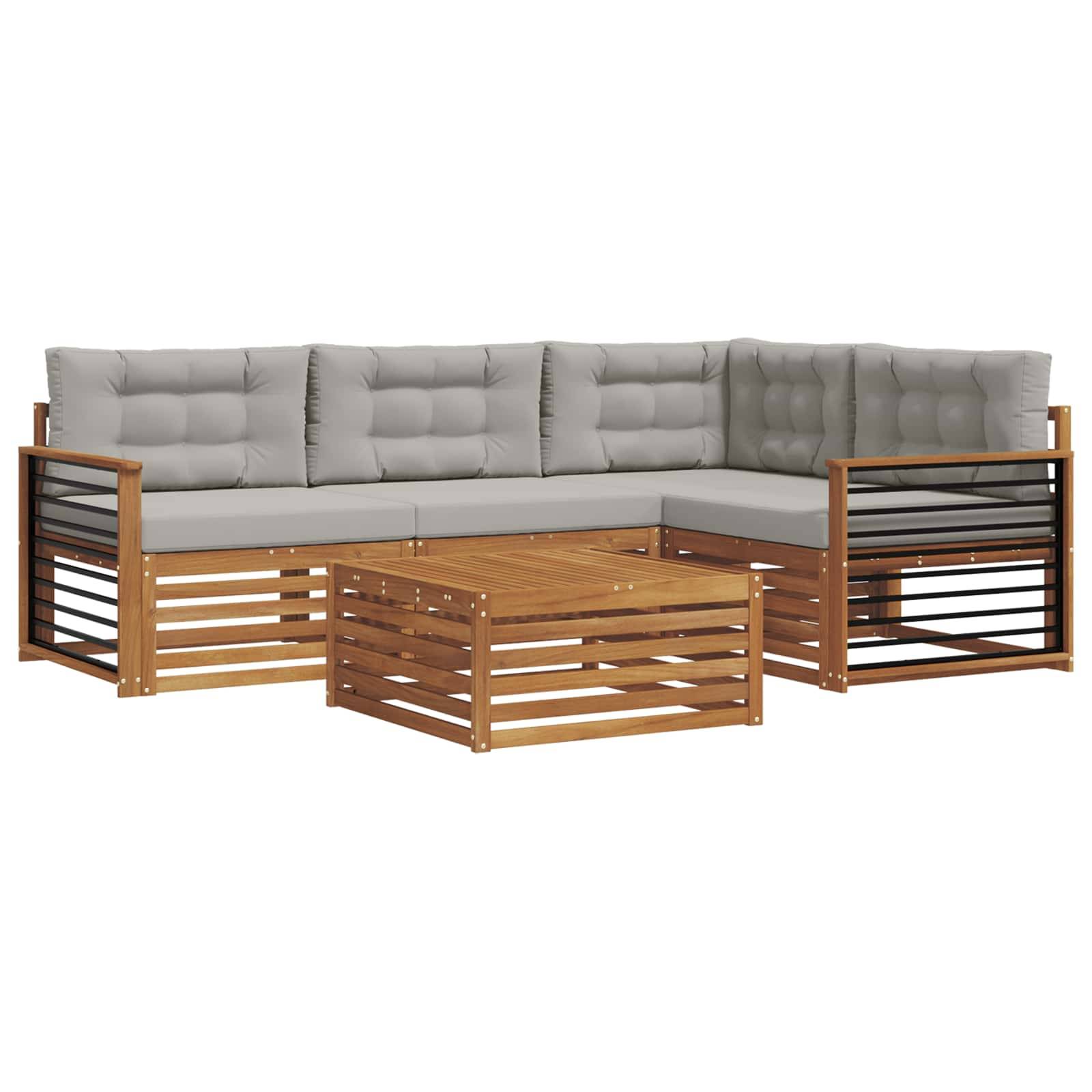 vidaXL Outdoor-Sofagarnitur mit Kissen 5 pcs Natürlich und Hellgrau
