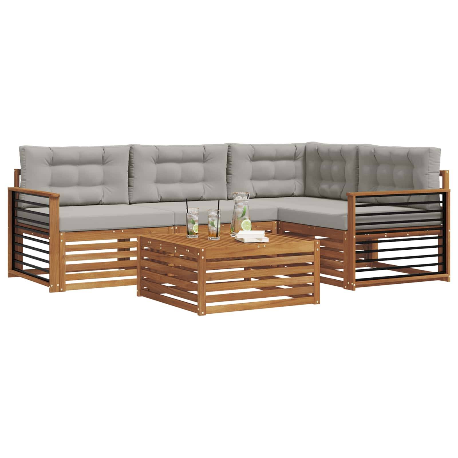 vidaXL Outdoor-Sofagarnitur mit Kissen 5 pcs Natürlich und Hellgrau