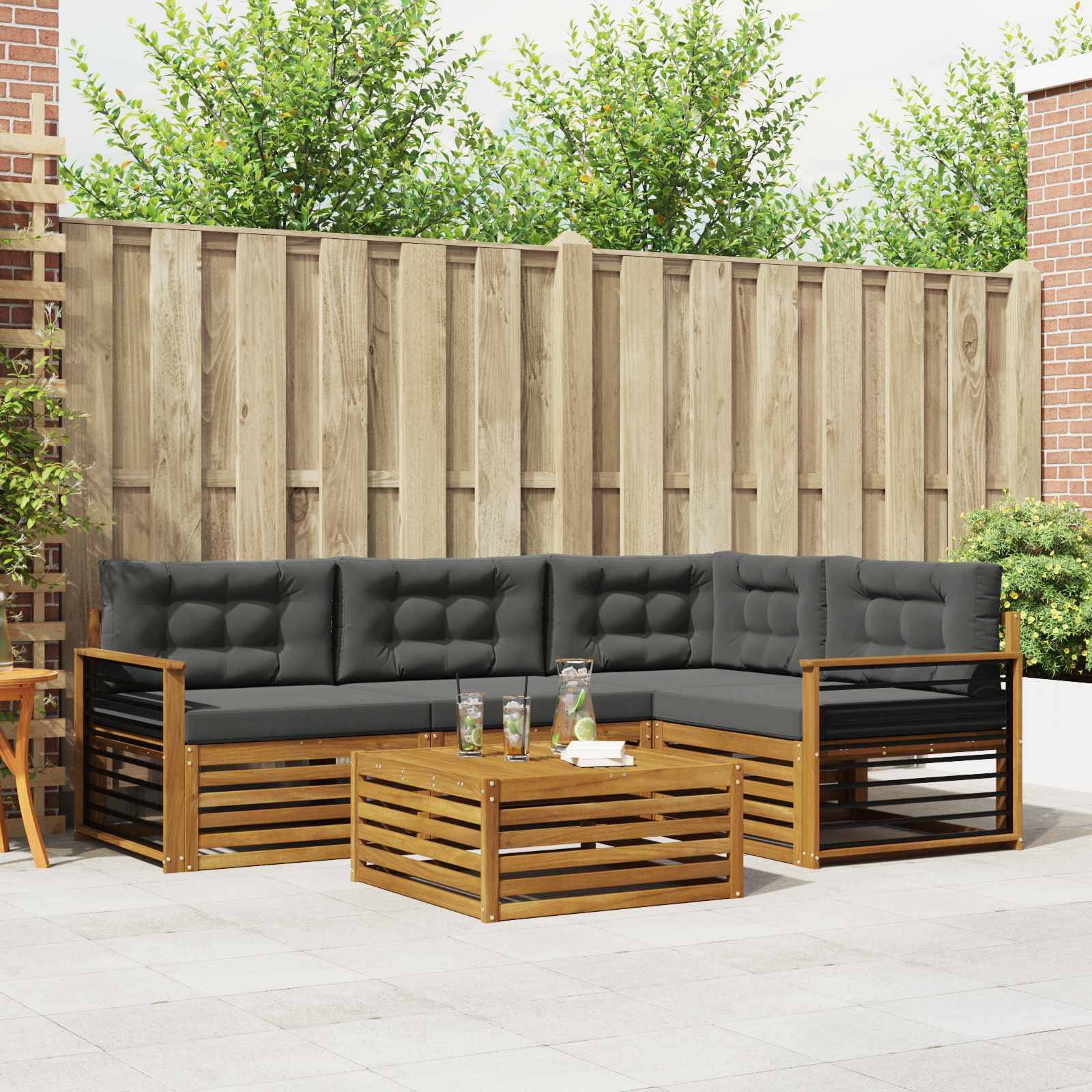 vidaXL Outdoor-Sofagarnitur mit Kissen 5 pcs Natur und Anthrazit
