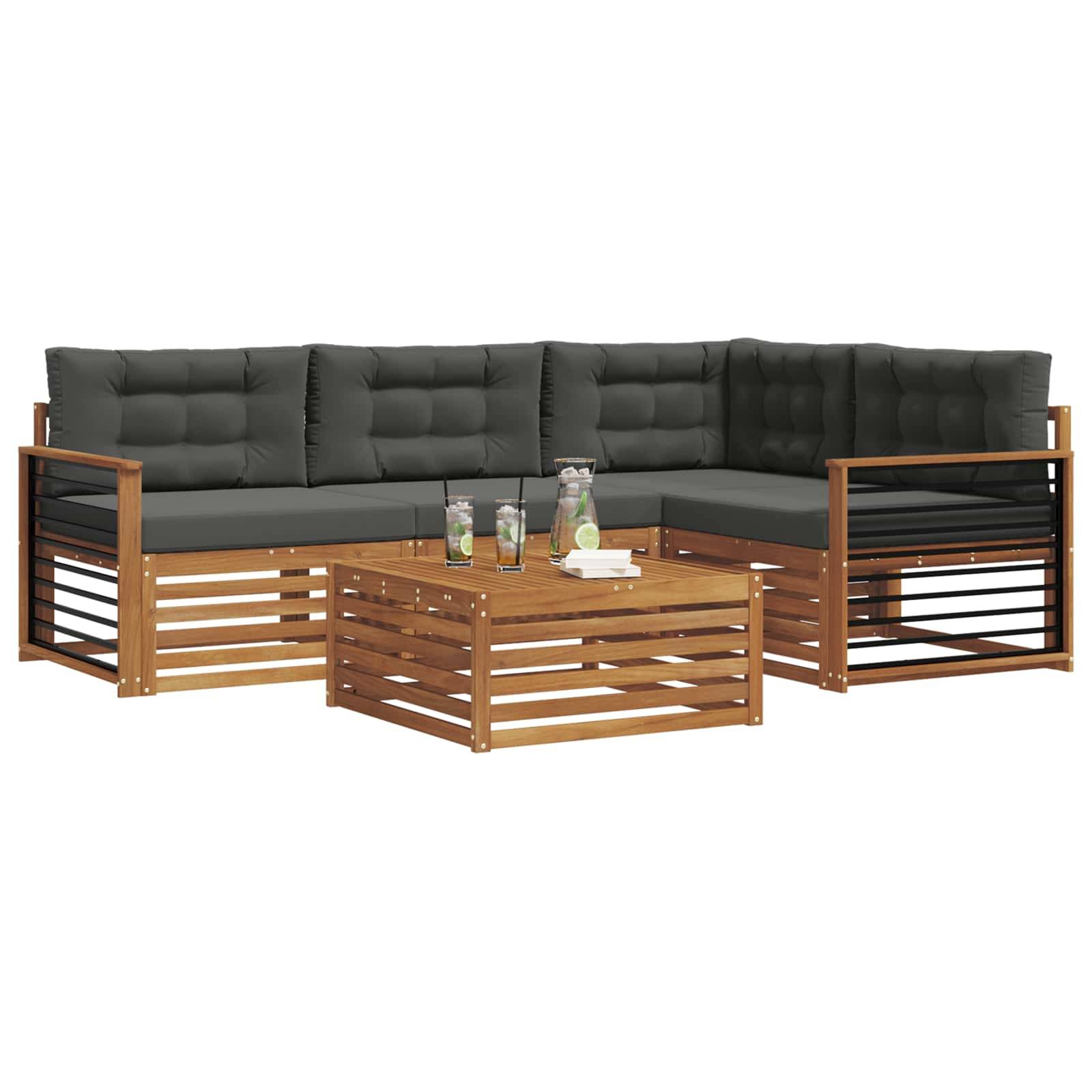 vidaXL Outdoor-Sofagarnitur mit Kissen 5 pcs Natur und Anthrazit