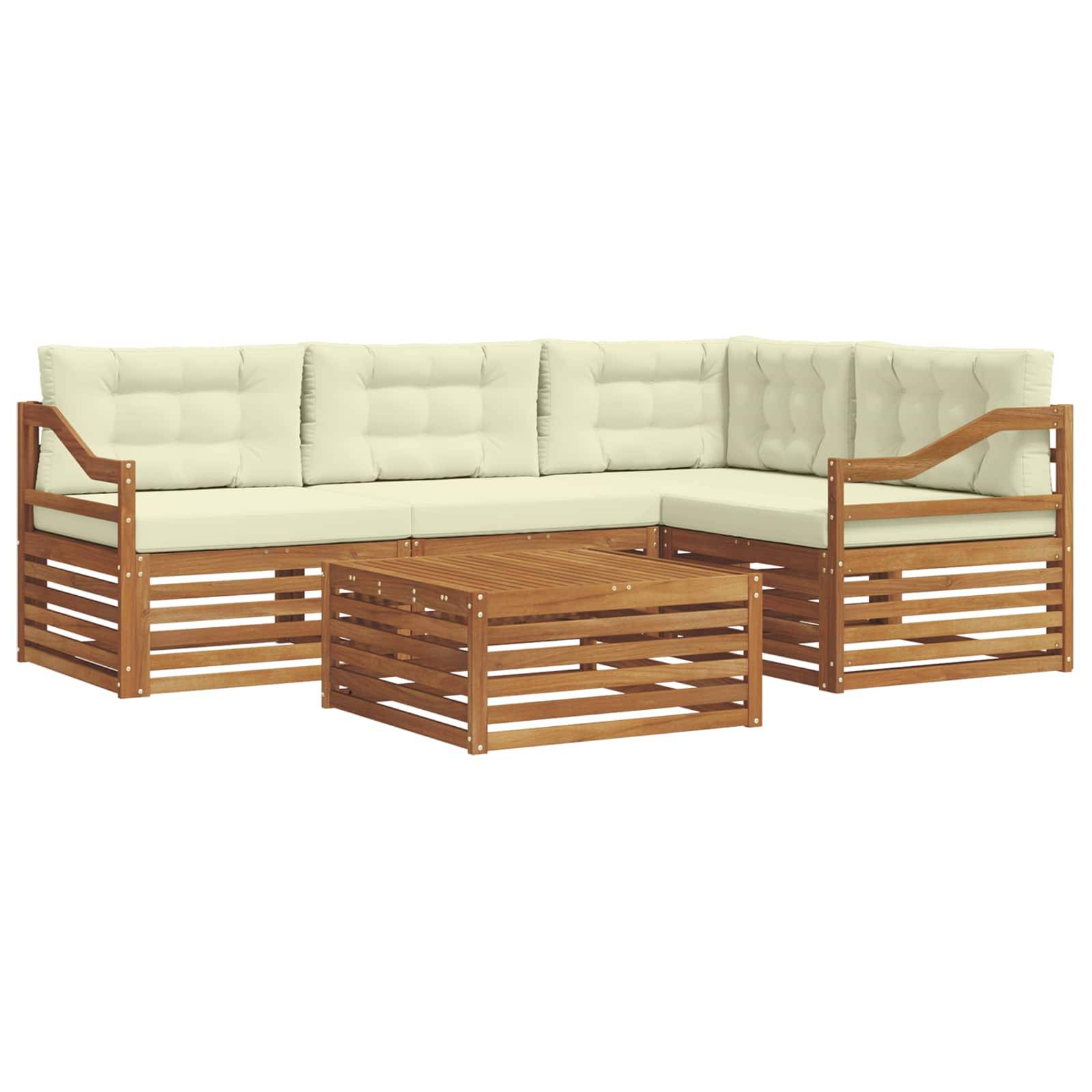vidaXL Outdoor-Sofagarnitur mit Kissen 5 pcs Natur und Creme