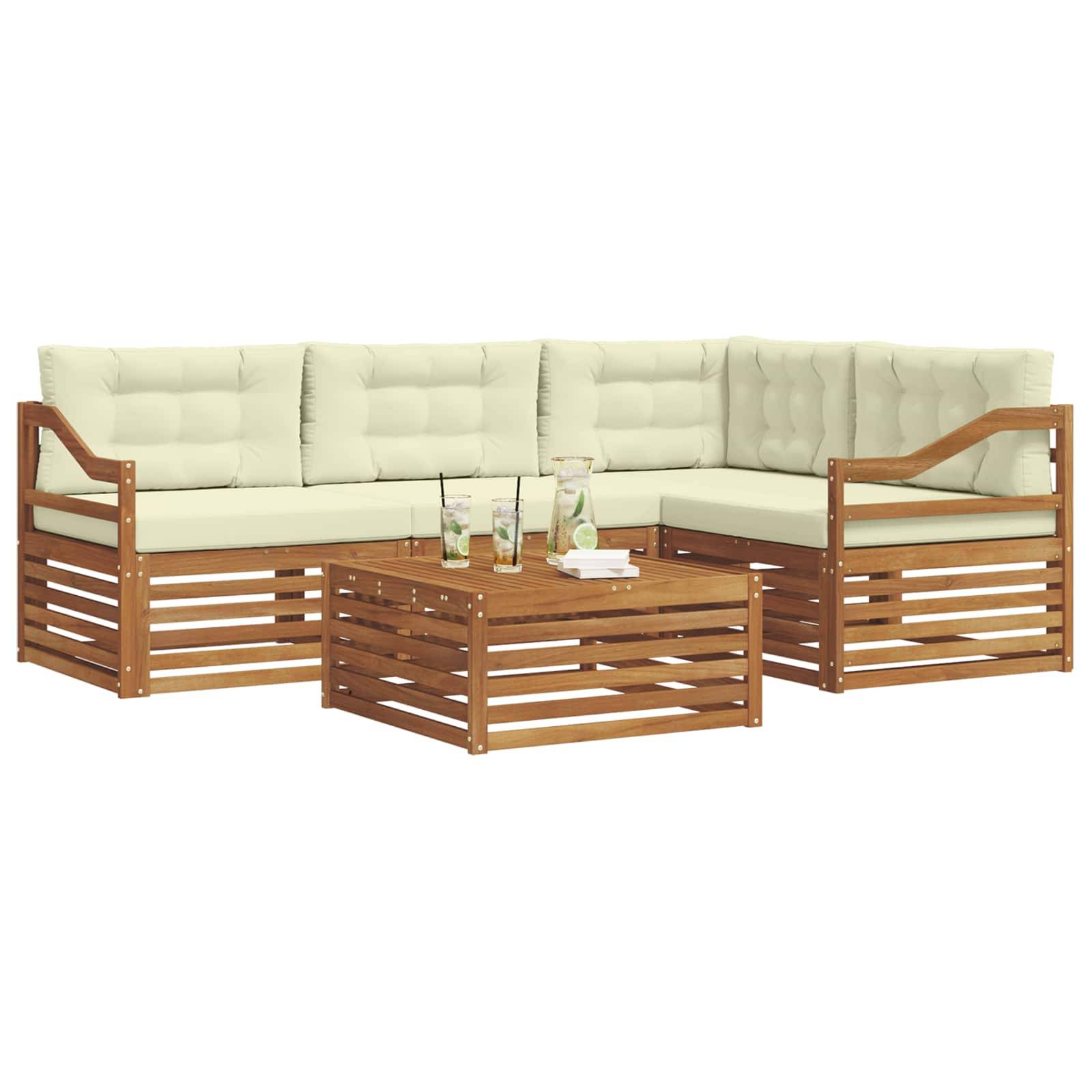 vidaXL Outdoor-Sofagarnitur mit Kissen 5 pcs Natur und Creme