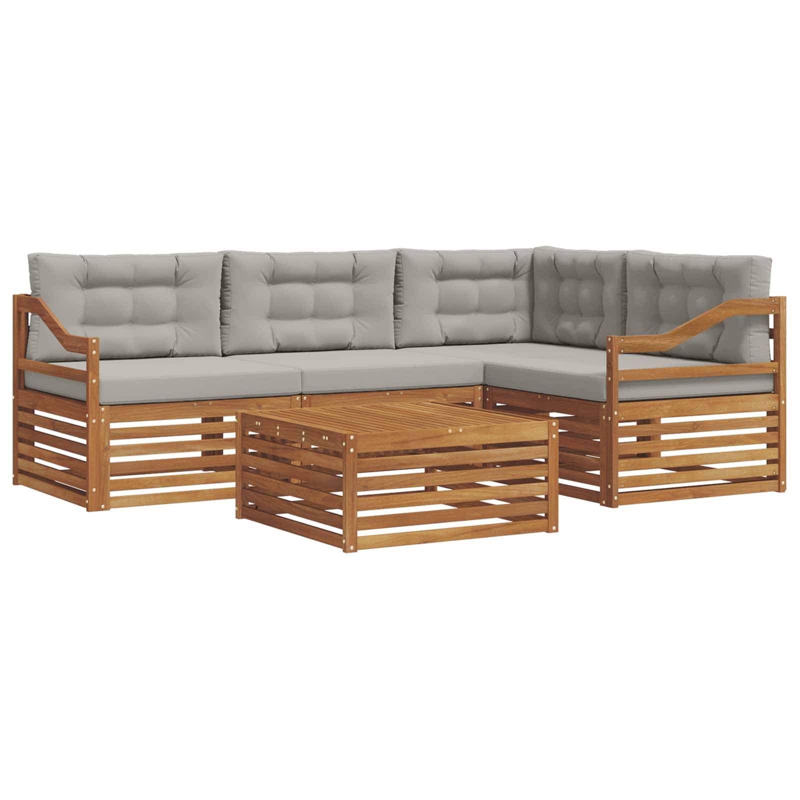 vidaXL Outdoor-Sofagarnitur mit Kissen 5 pcs Natürlich und Hellgrau
