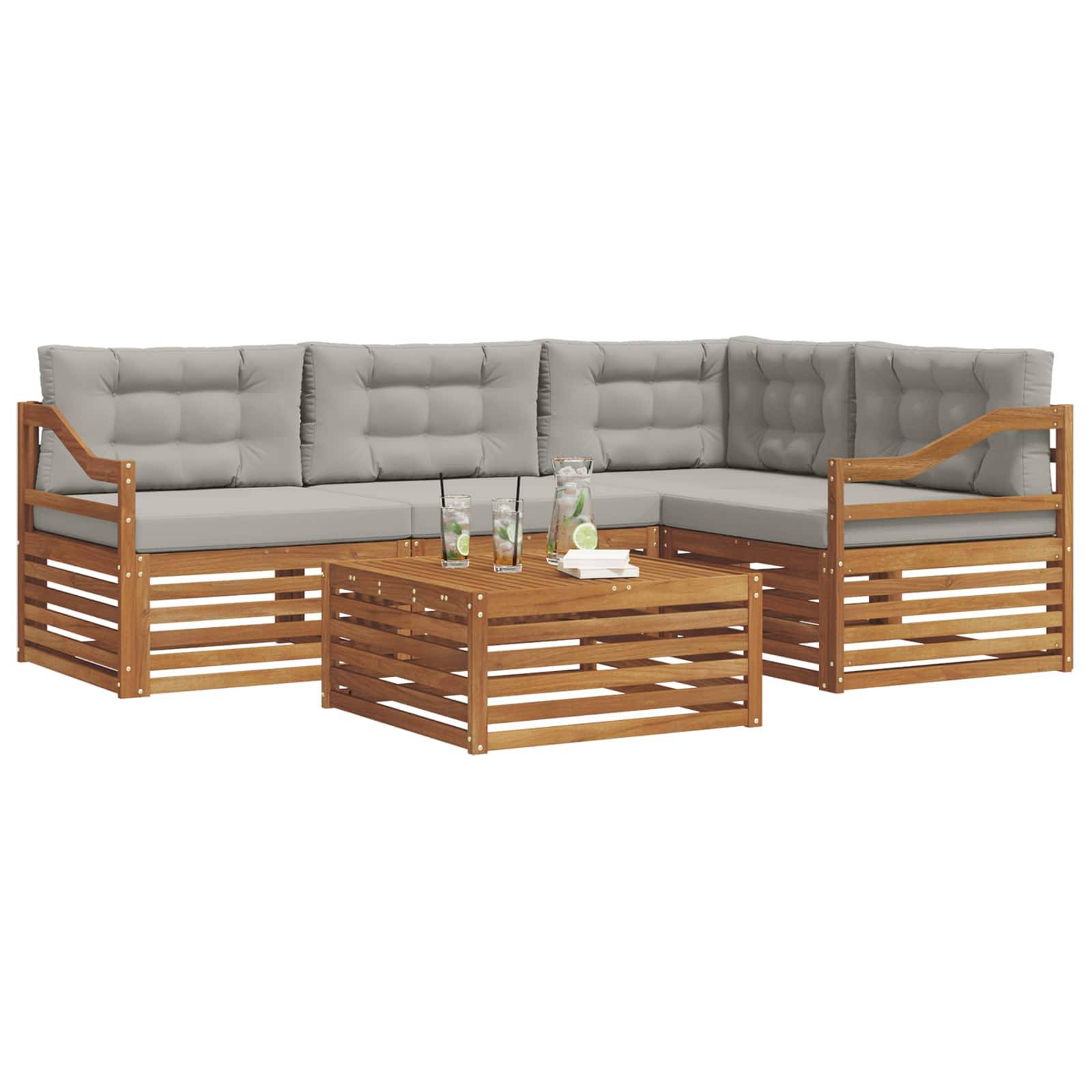 vidaXL Outdoor-Sofagarnitur mit Kissen 5 pcs Natürlich und Hellgrau