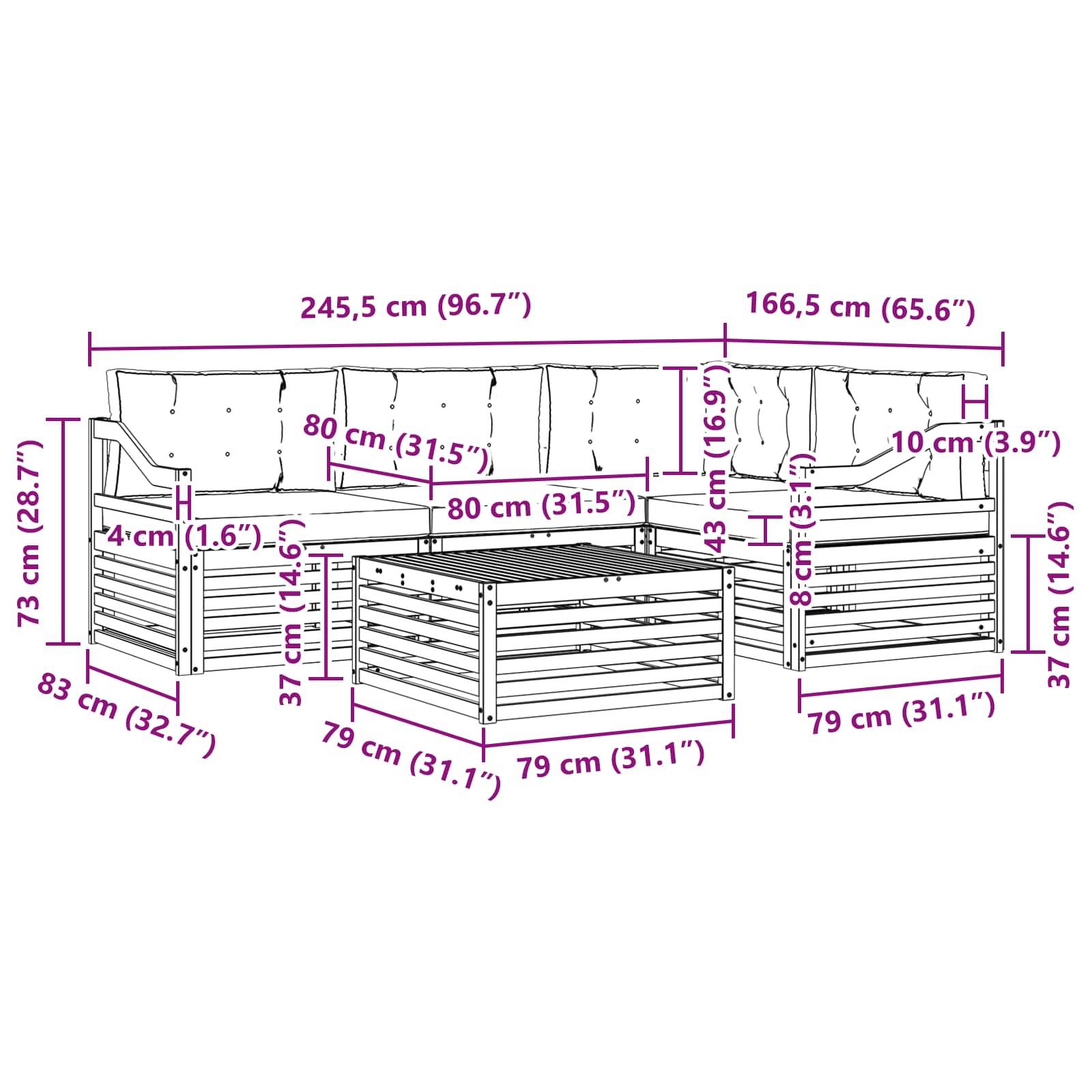 vidaXL Outdoor-Sofagarnitur mit Kissen 5 pcs Natürlich und Hellgrau