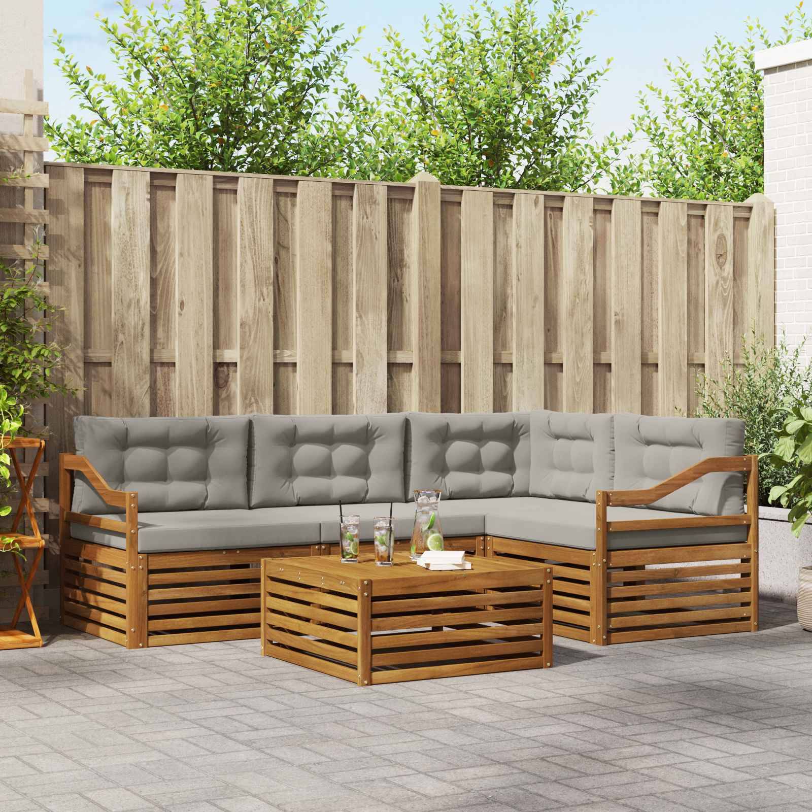 vidaXL Outdoor-Sofagarnitur mit Kissen 5 pcs Natürlich und Hellgrau