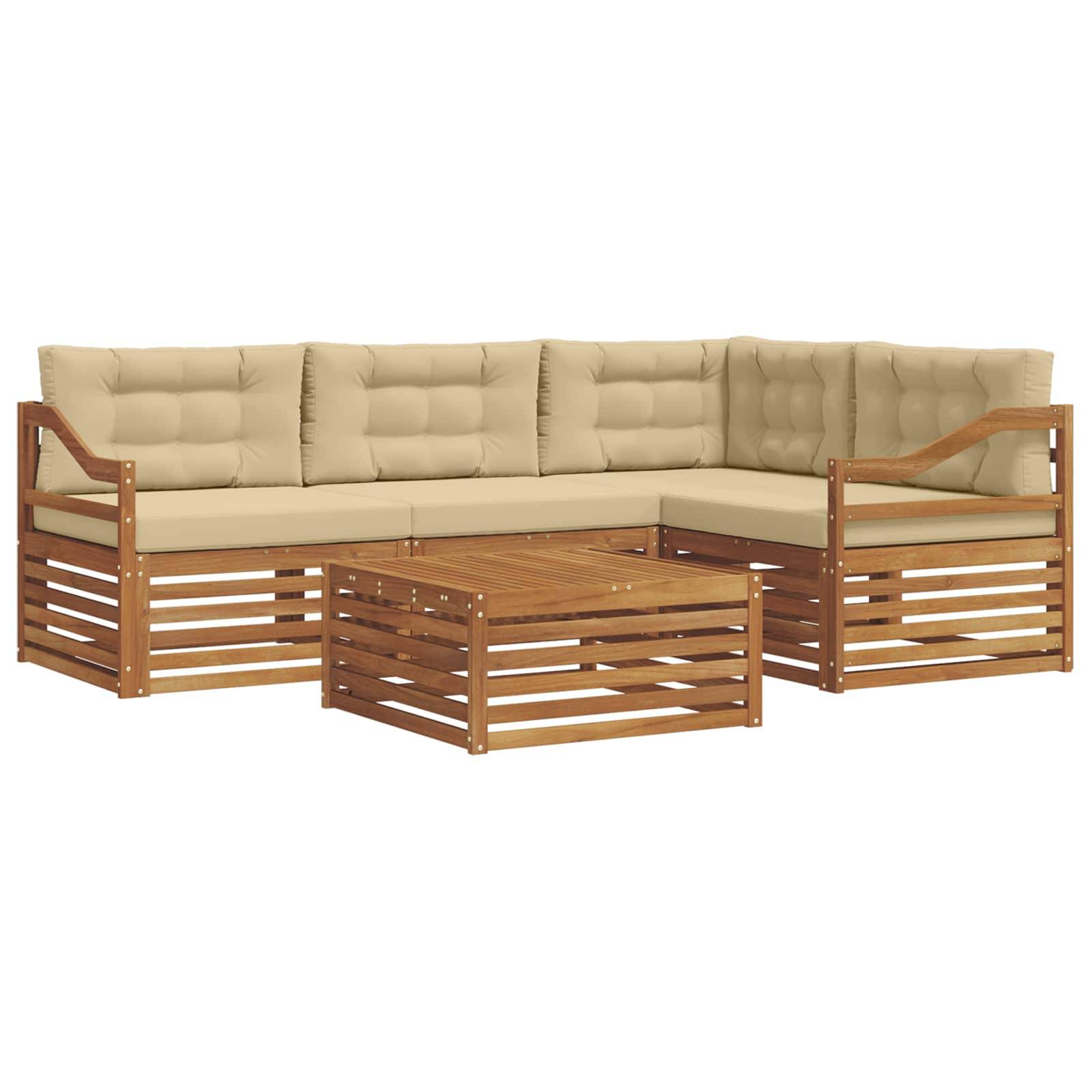 vidaXL Outdoor-Sofagarnitur mit Kissen 5 pcs Natur und Beige