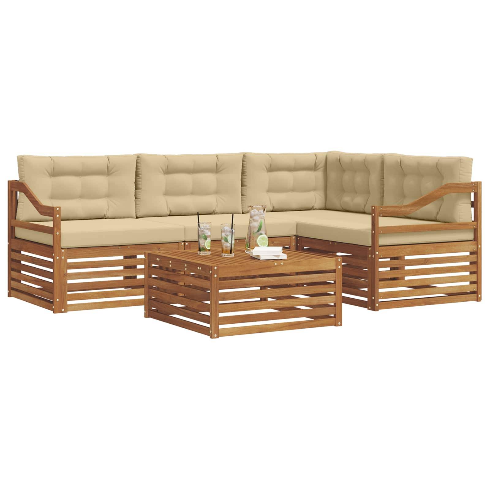 vidaXL Outdoor-Sofagarnitur mit Kissen 5 pcs Natur und Beige