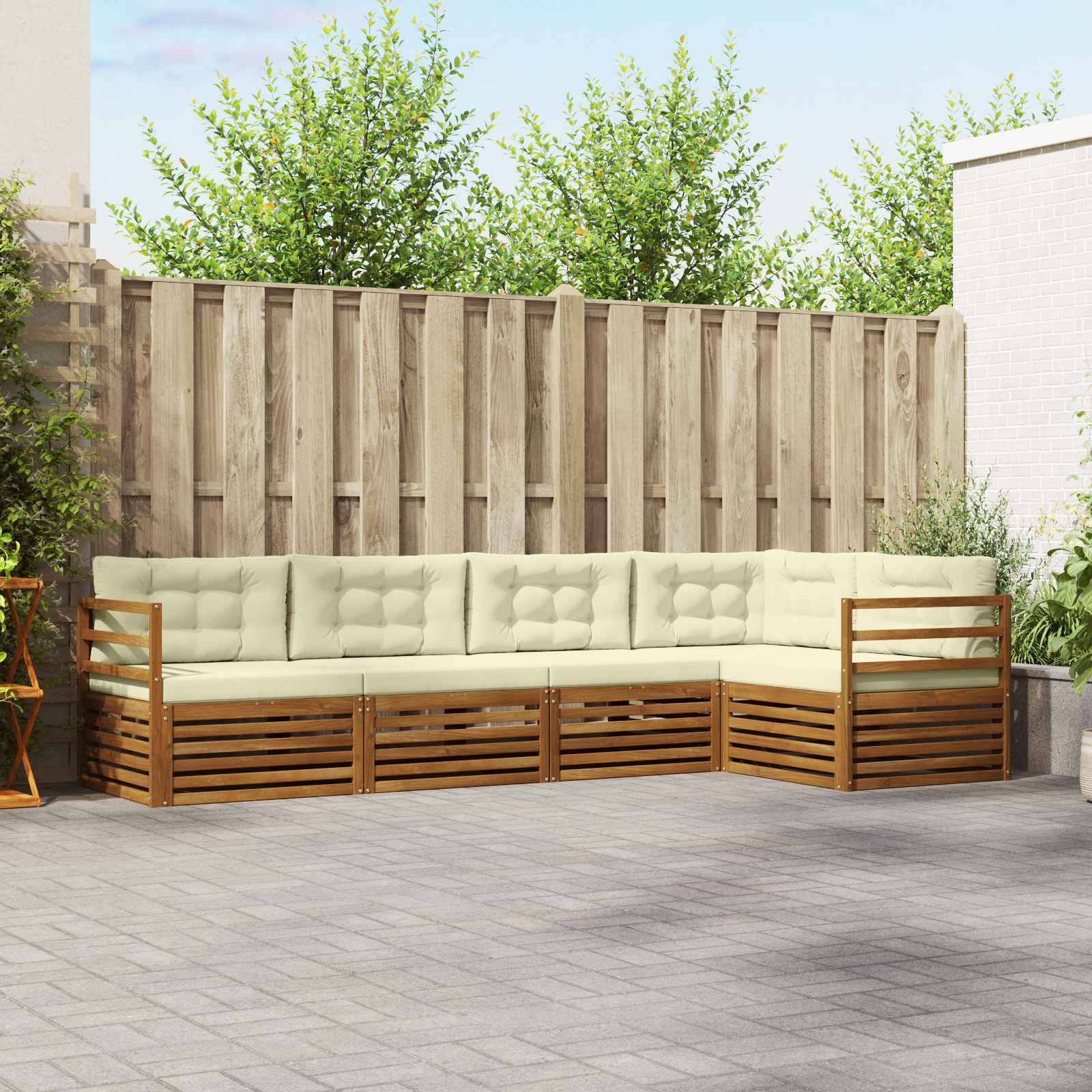 vidaXL Outdoor-Sofagarnitur mit Kissen 5 pcs Natur und Creme