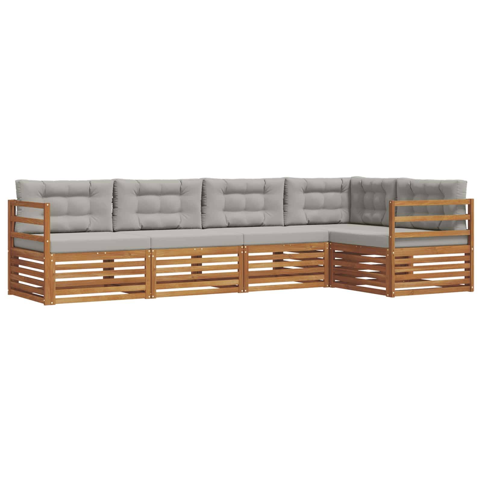 vidaXL Outdoor-Sofagarnitur mit Kissen 5 pcs Natürlich und Hellgrau
