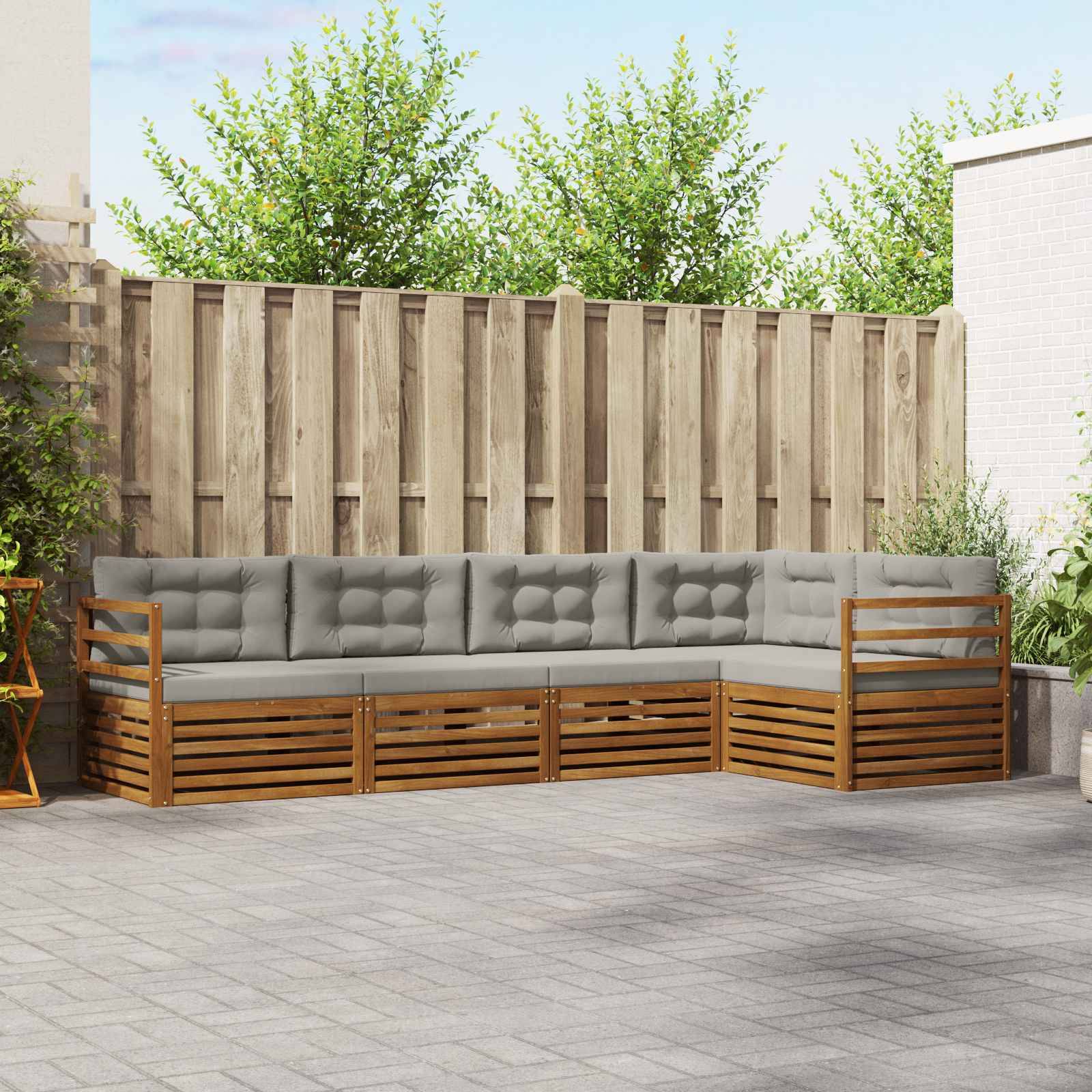 vidaXL Outdoor-Sofagarnitur mit Kissen 5 pcs Natürlich und Hellgrau